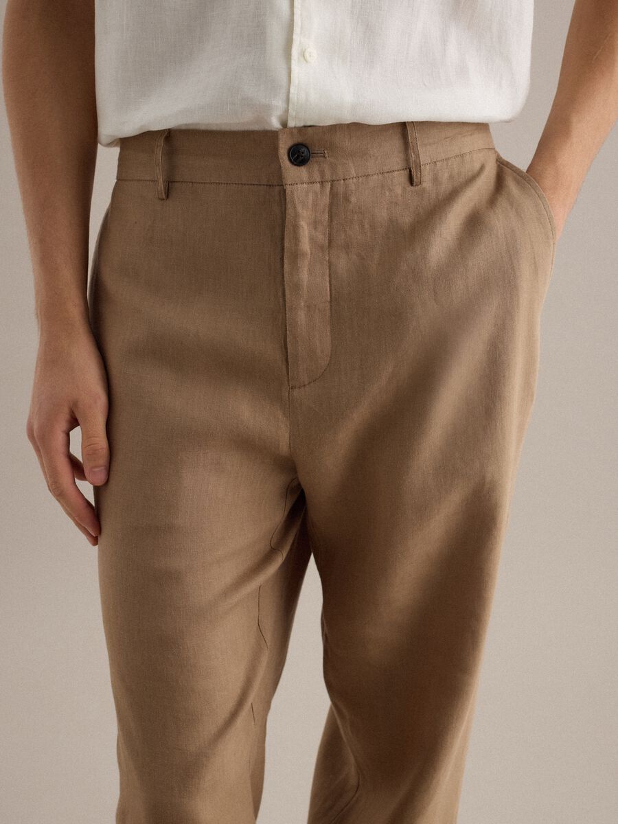 Pantaloni in puro lino marroni regular fit_4