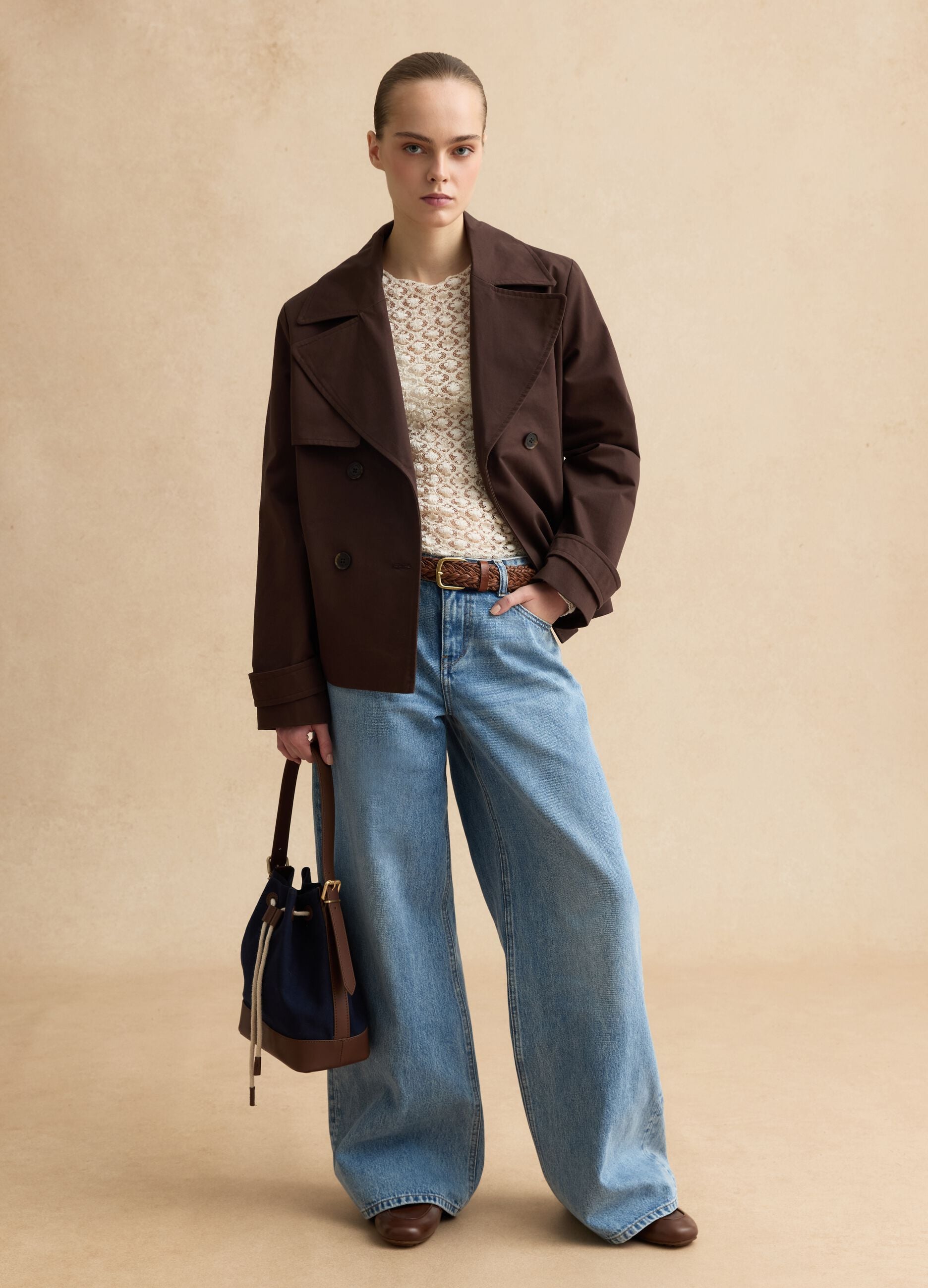 Sky Blue Cotton Wide Leg Jeans