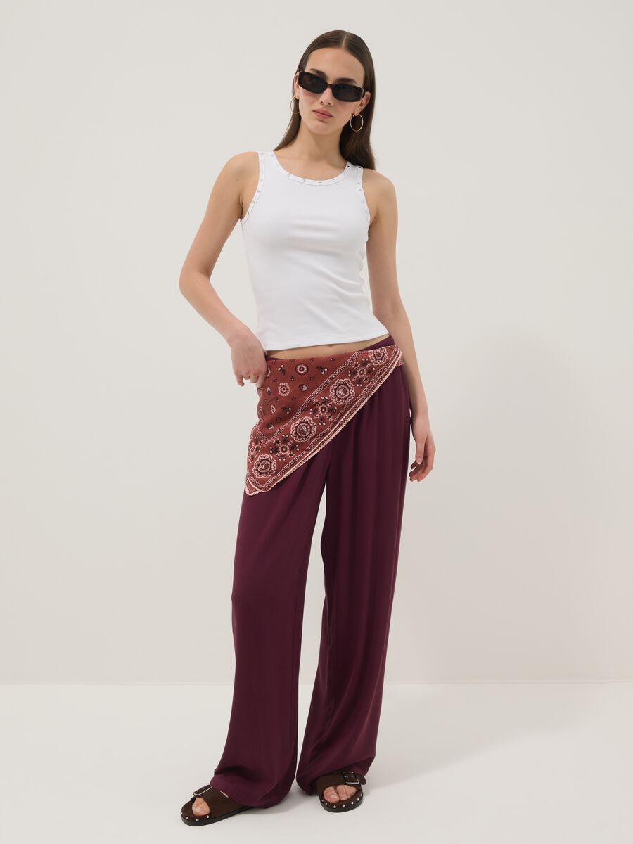 Purple pure viscose trousers with drawstring, relaxed fit_0