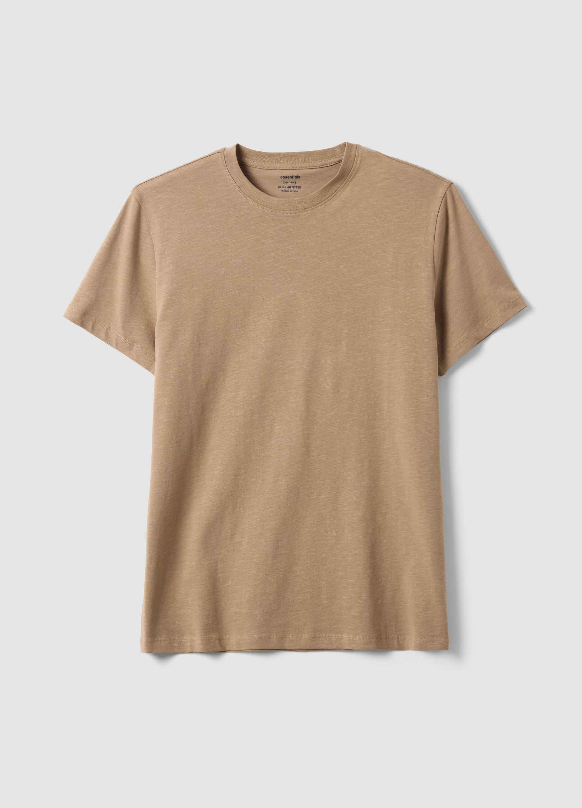 Beige short sleeve regular fit pure cotton t-shirt
