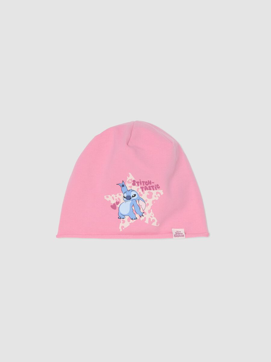 Girls&rsquo; Pink Stretch Cotton Jersey Hat with Lilo & Stitch Print_0