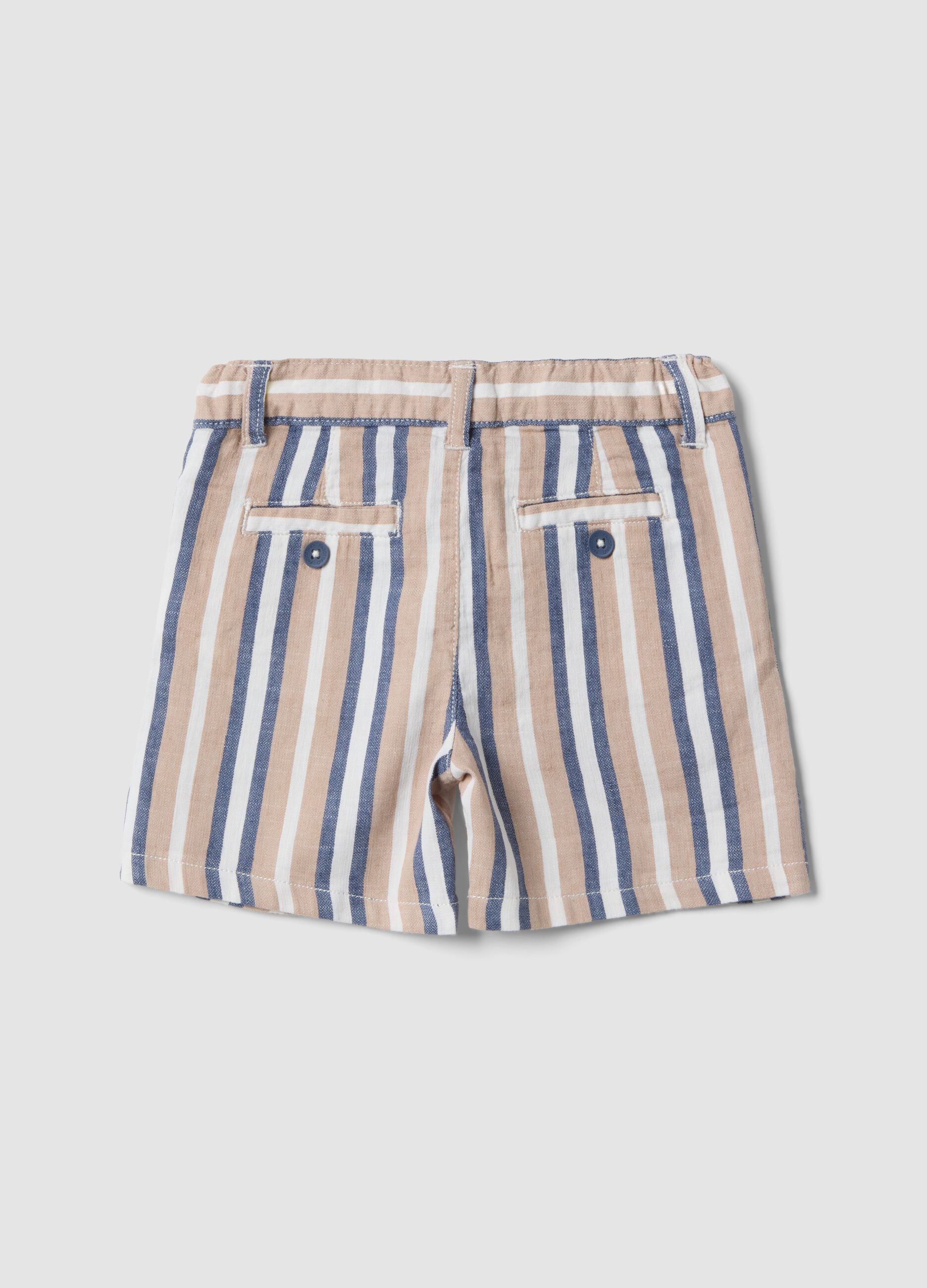 Multicolour stripe cotton blend boys' shorts, regular fit