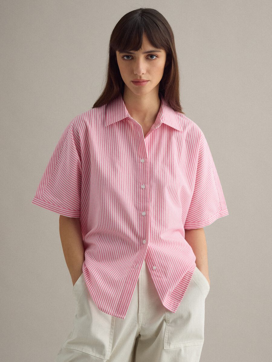Oversized White and Pink Striped Pure Cotton Shirt_1