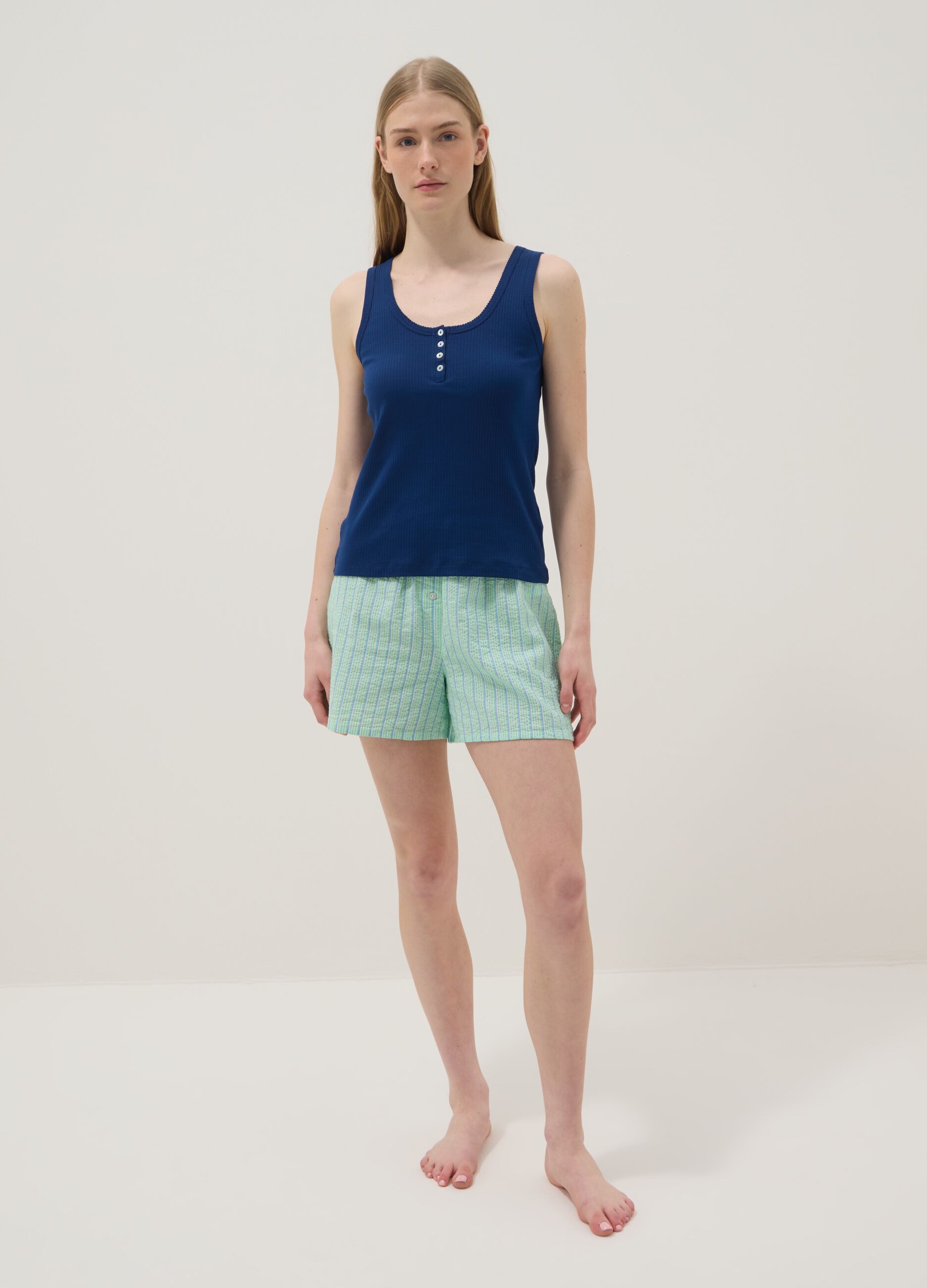 Blue pure cotton regular fit T-shirt with Henley collar