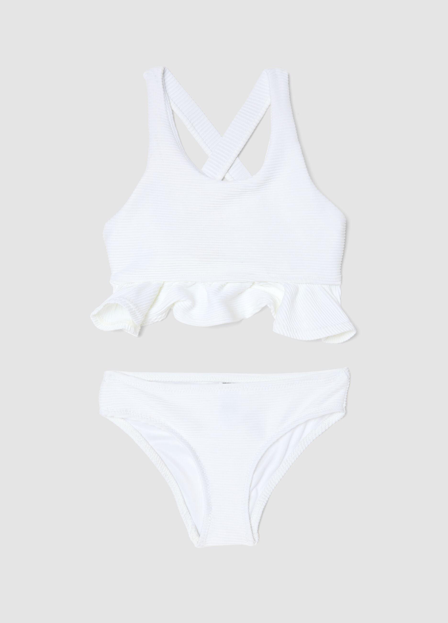 White stretch bikini with frill trim