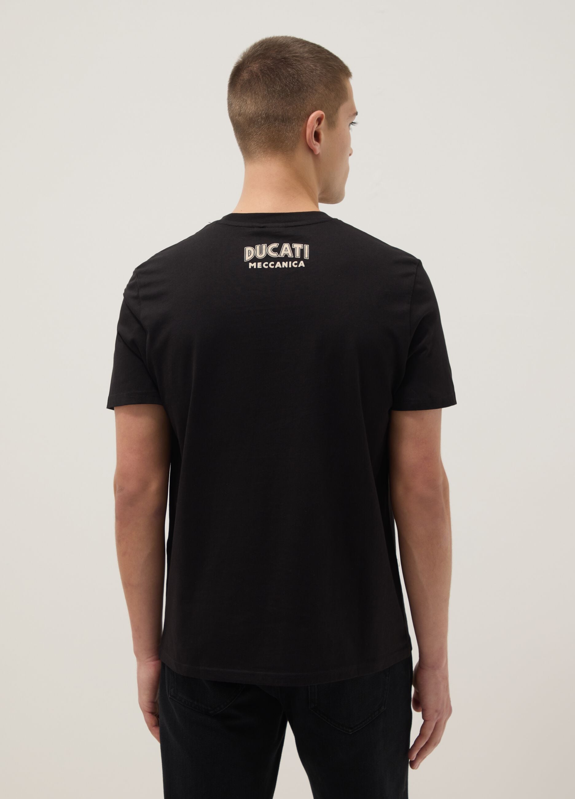 Black pure cotton regular fit t-shirt with Ducati print