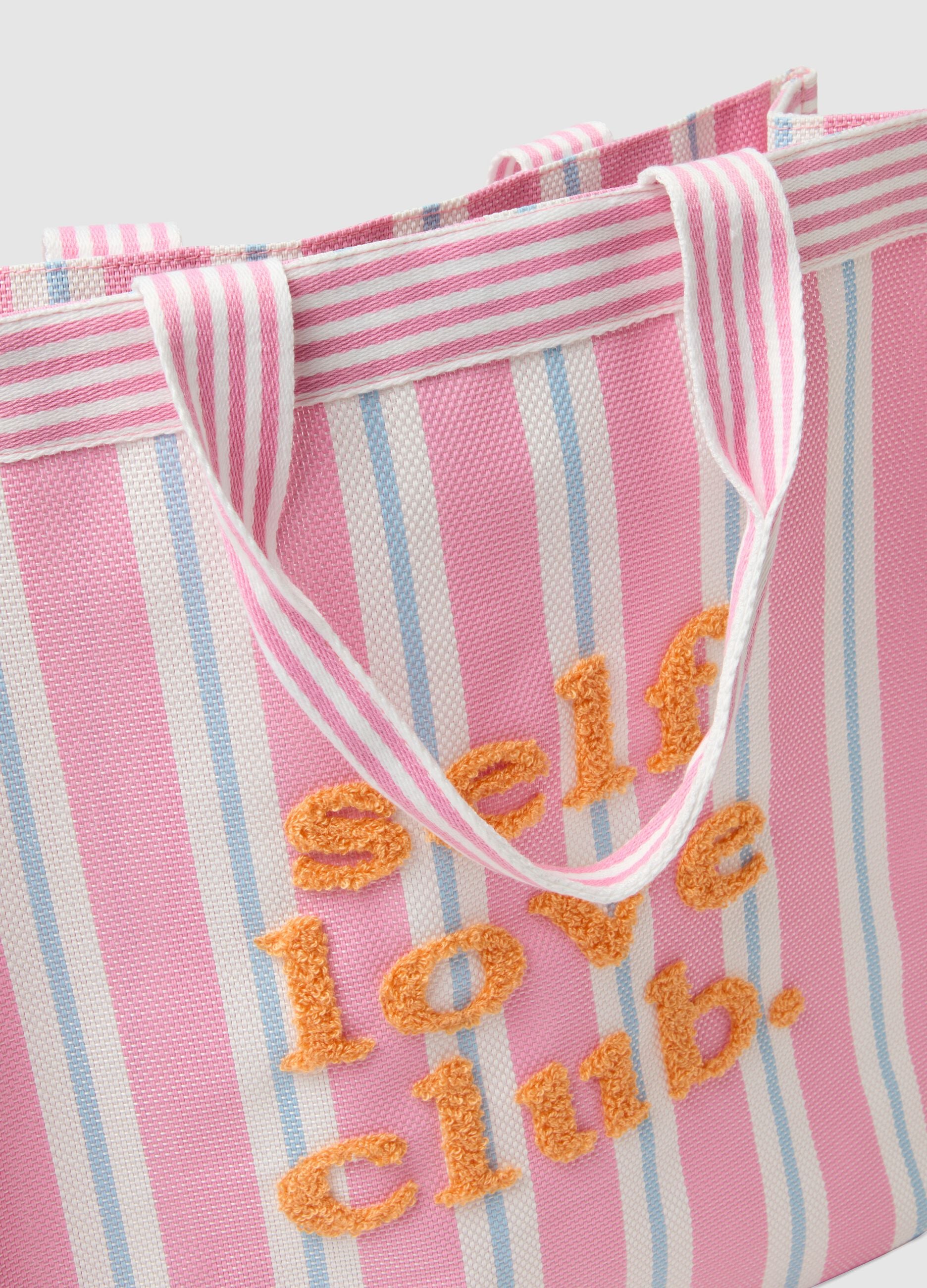 Multicolour striped shopper bag with embroidered lettering