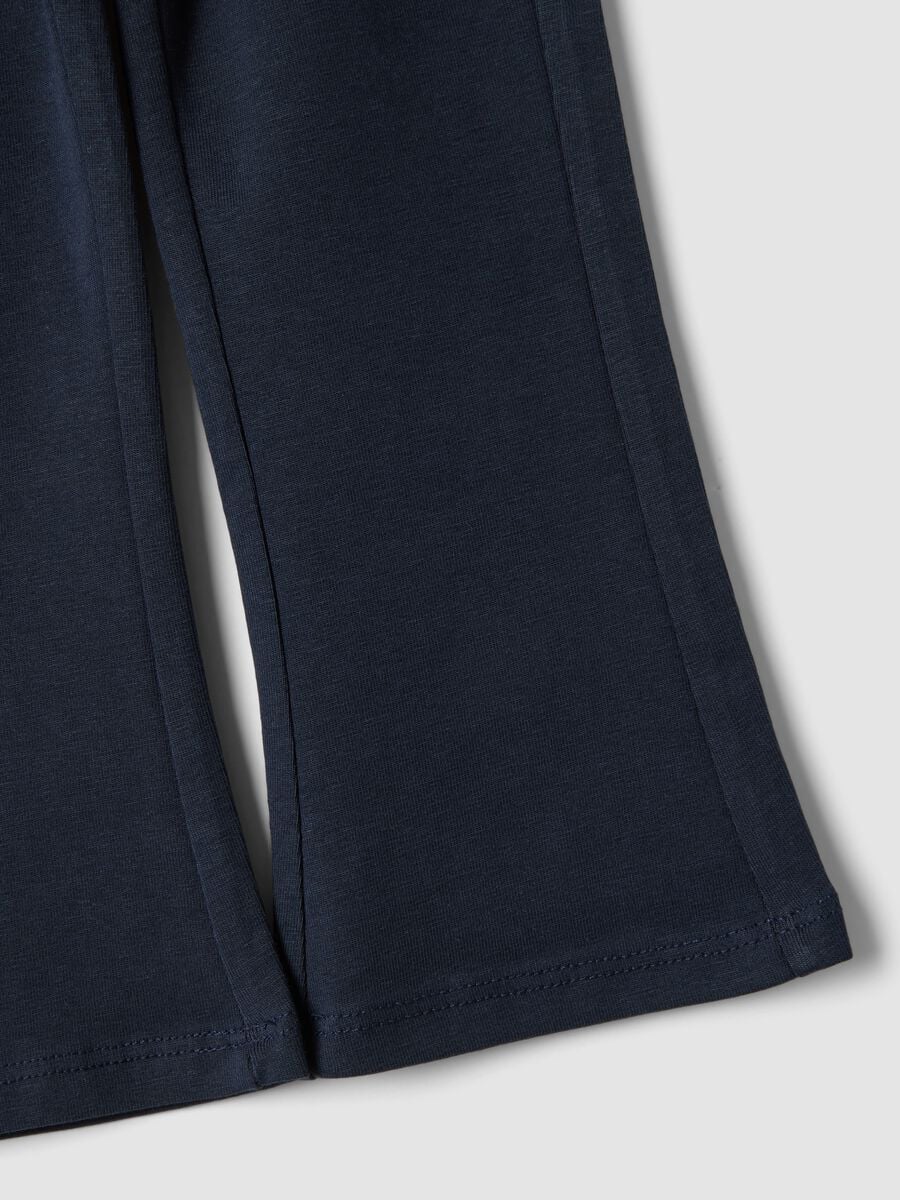 Blue flared leggings in organic cotton and stretch viscose for baby girl_3