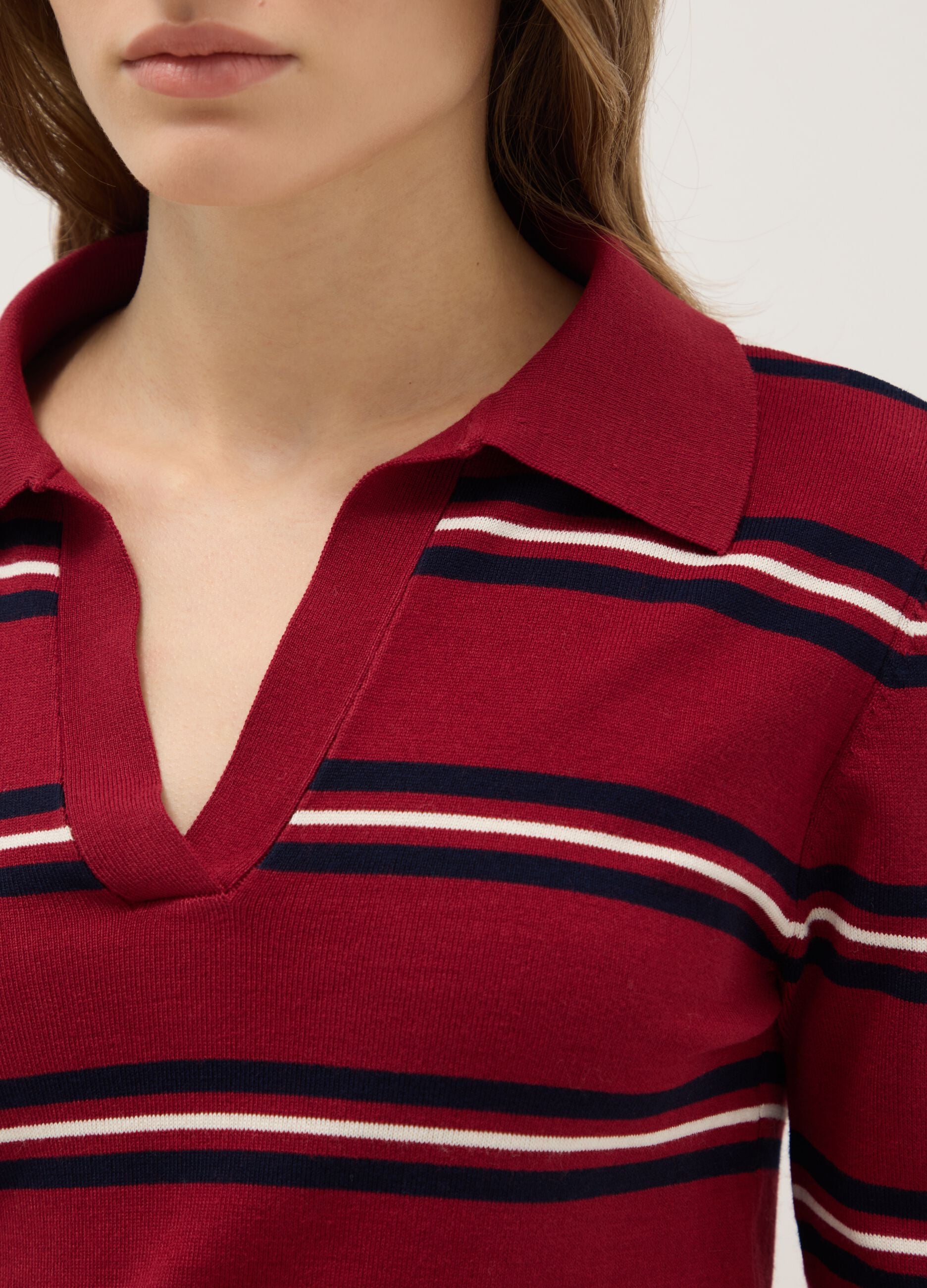 Multicolour Striped Regular Fit Sweater with Polo Collar