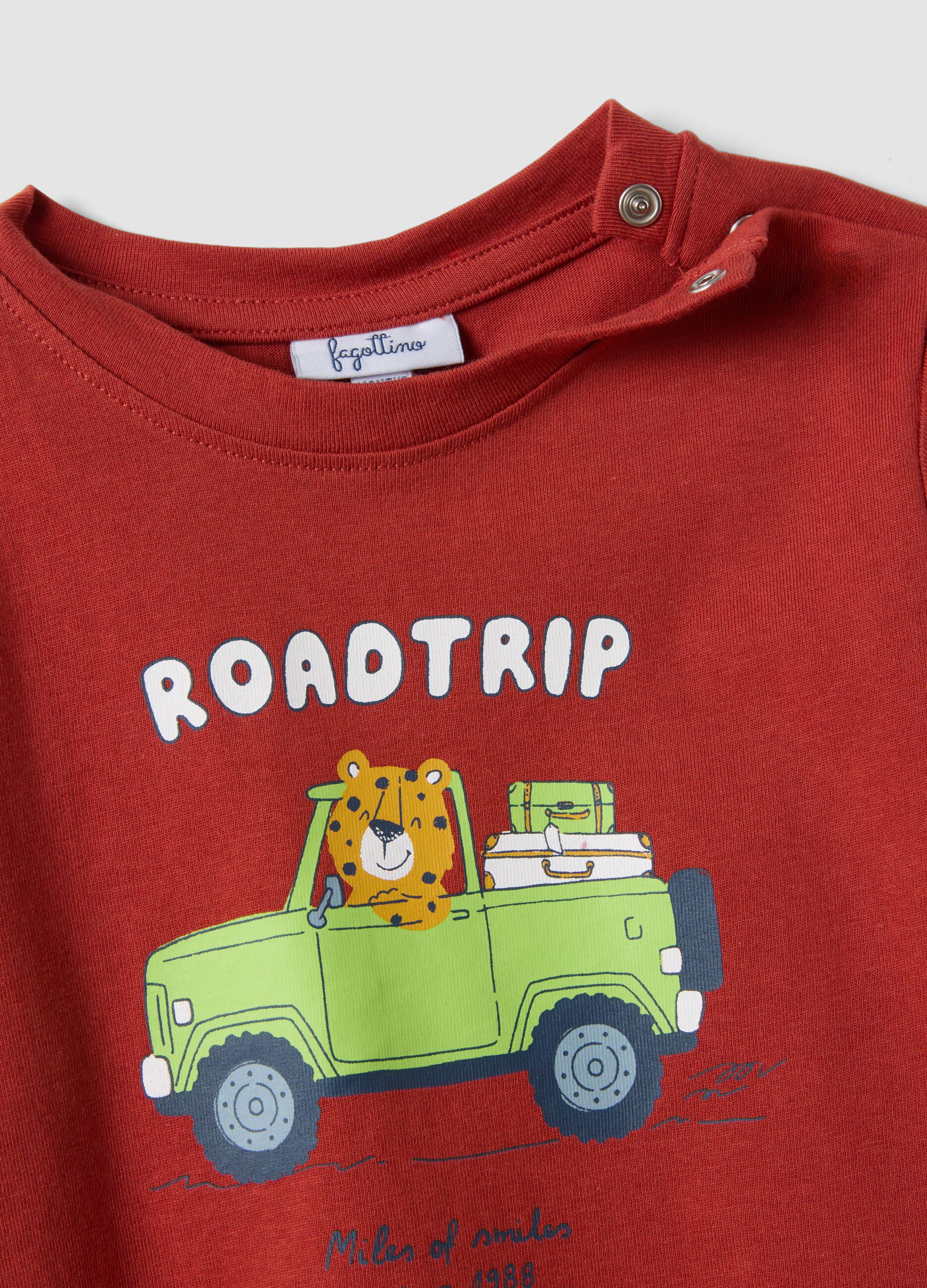 Red organic cotton T-shirt with print, regular fit for baby boy