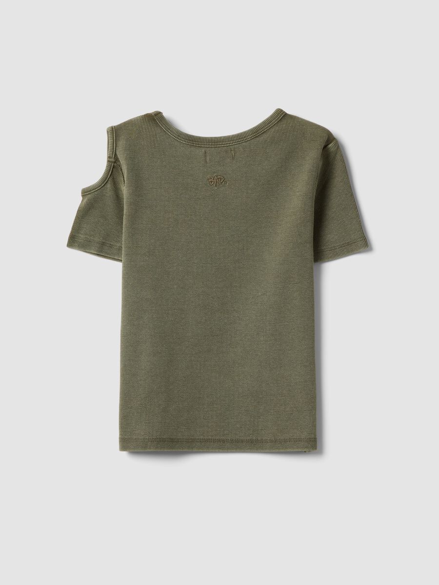 Green cut-out stretch cotton slim fit girl T-shirt_4