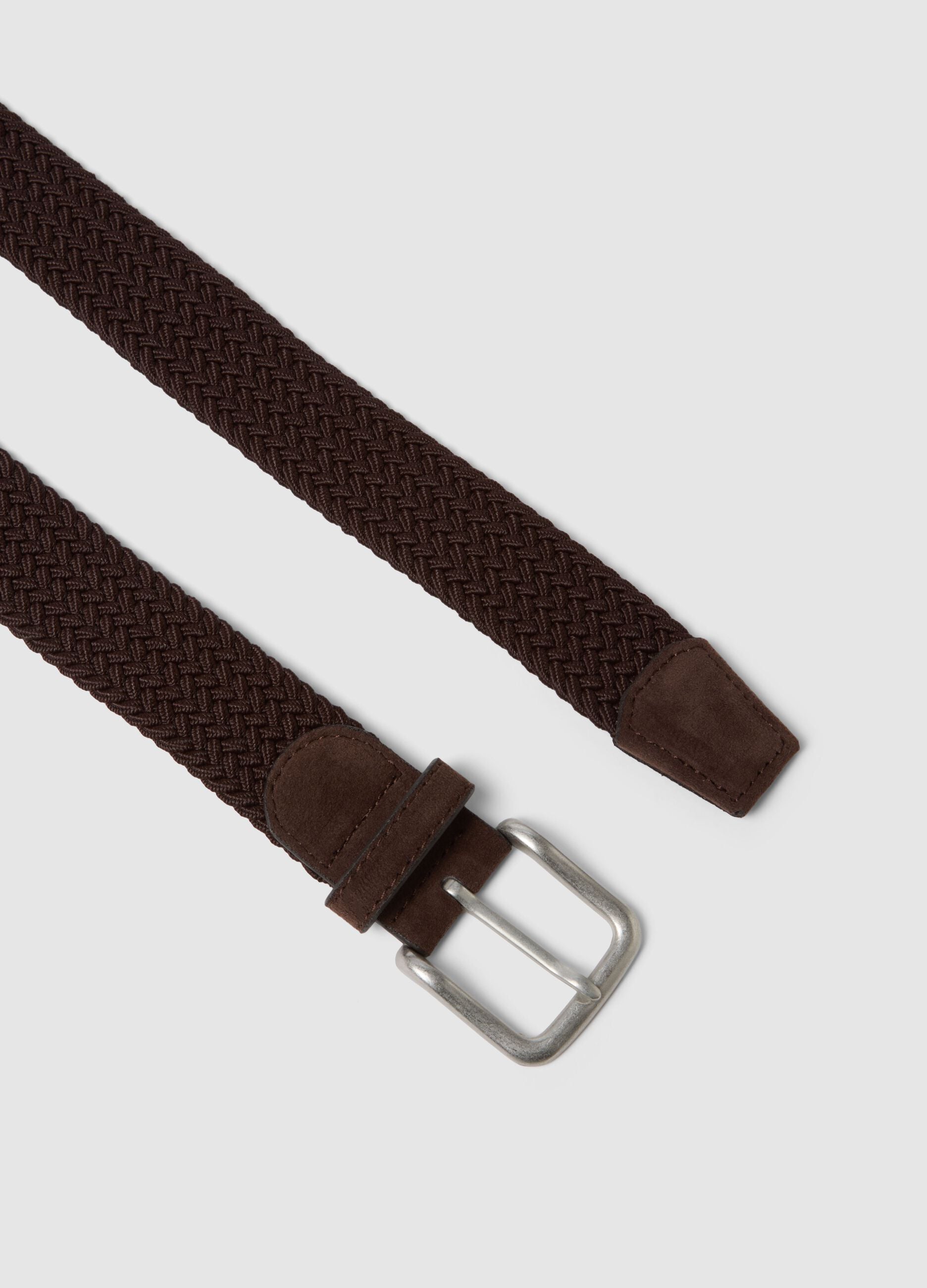 Brown woven belt with metal buckle