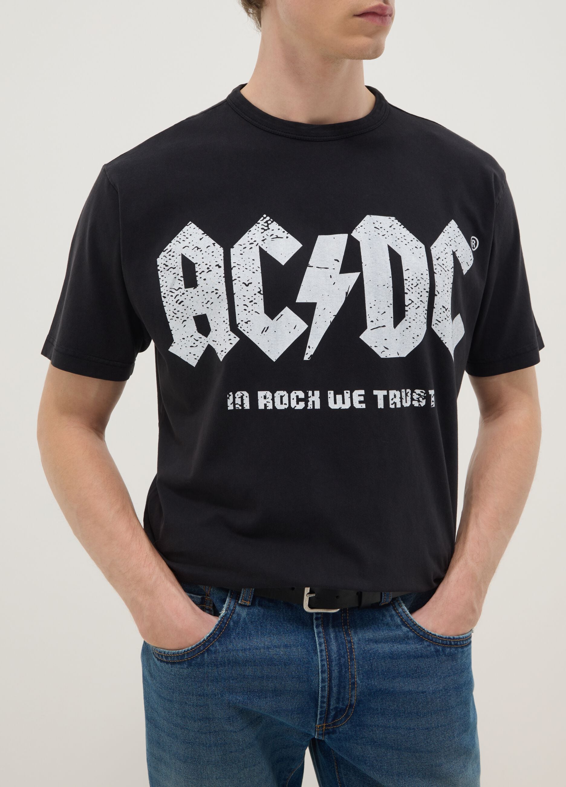 Black regular fit pure cotton T-shirt with AC/DC logo