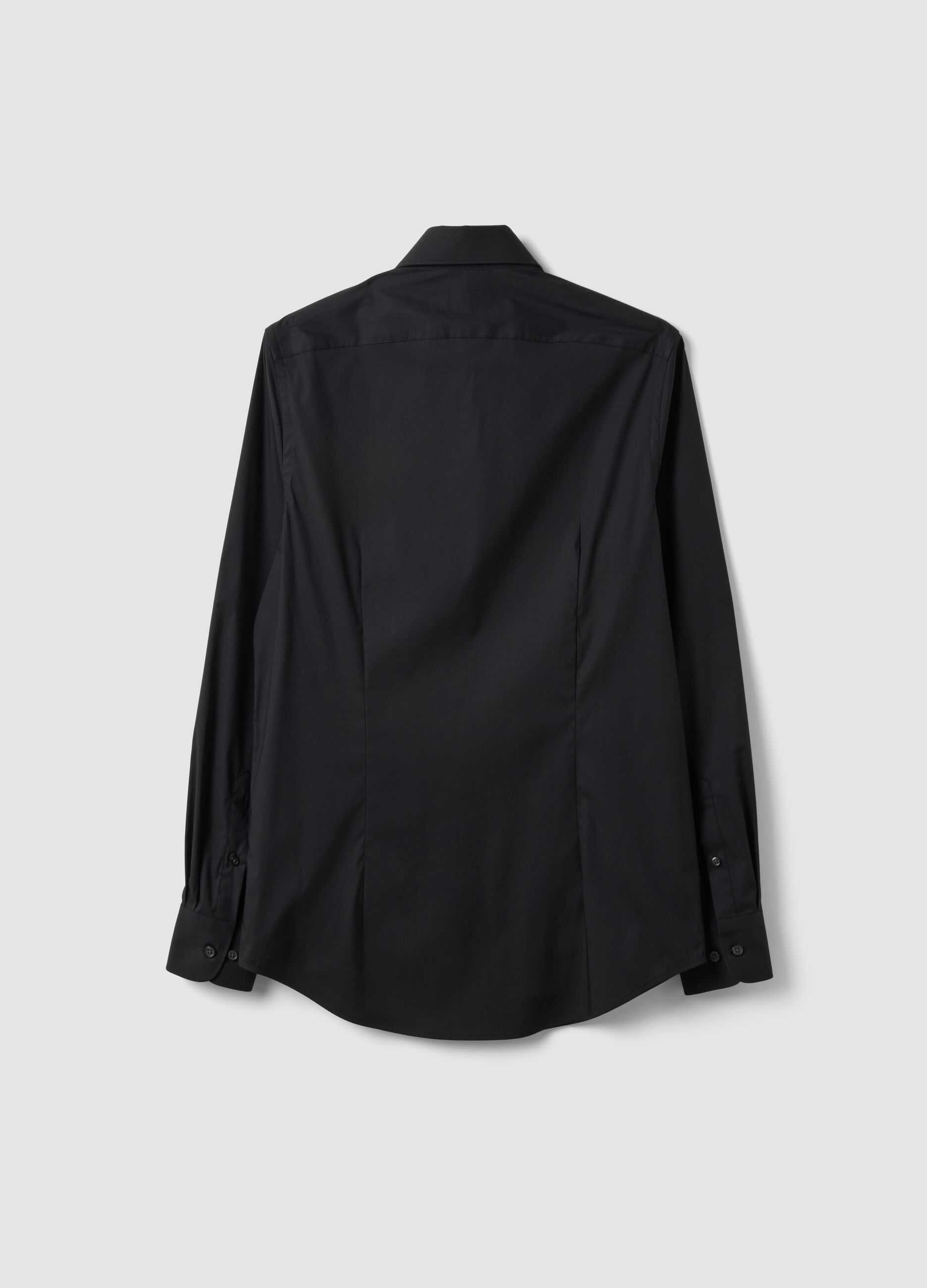 Black slim-fit stretch cotton poplin shirt