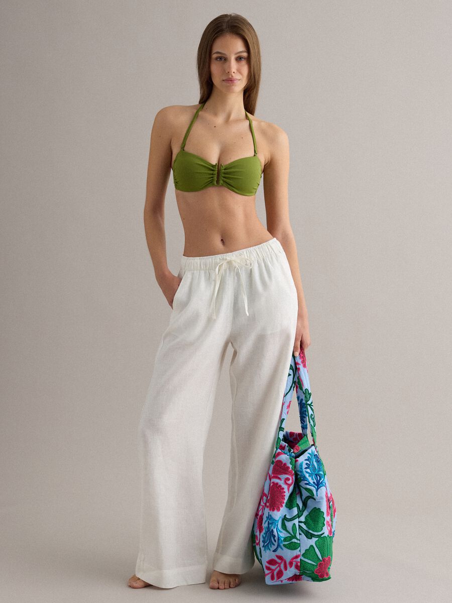 Green bandeau bikini top in stretch fabric_0