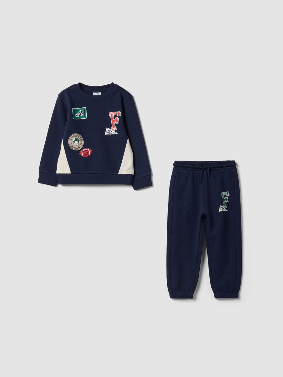 Blue pure cotton jogger set with sporty appliqu&eacute;s for baby boy_0