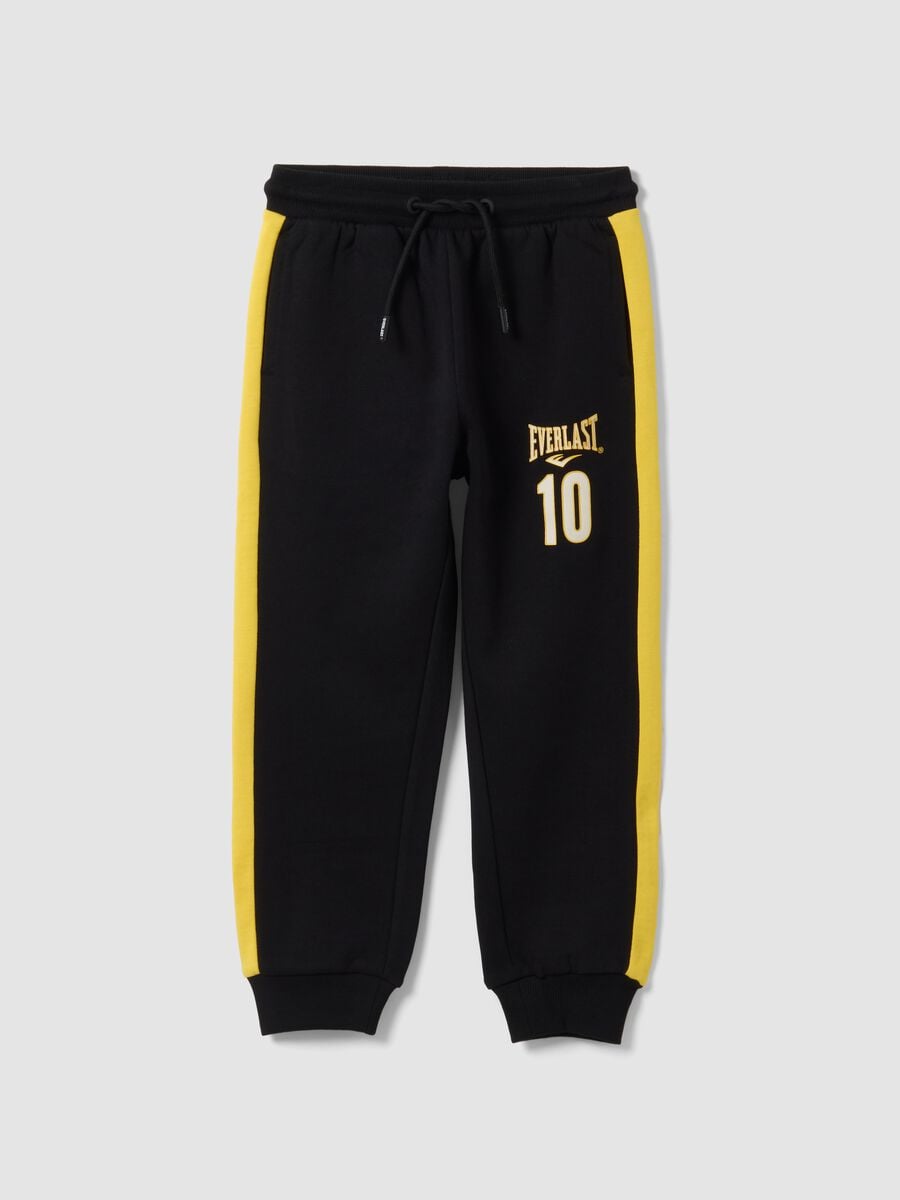 Black 100% cotton kids&rsquo; tracksuit bottoms with yellow side stripes_0