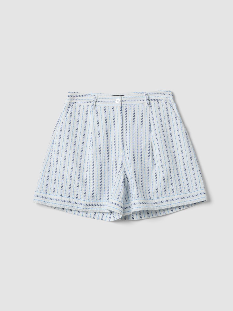 White pure cotton striped shorts_5