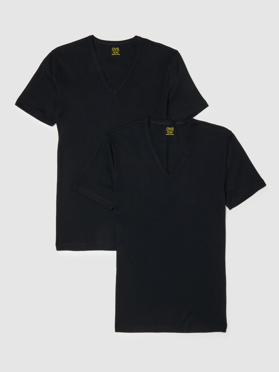 Two-Pack Black Deep V Pure Cotton T-Shirt Regular Fit_4