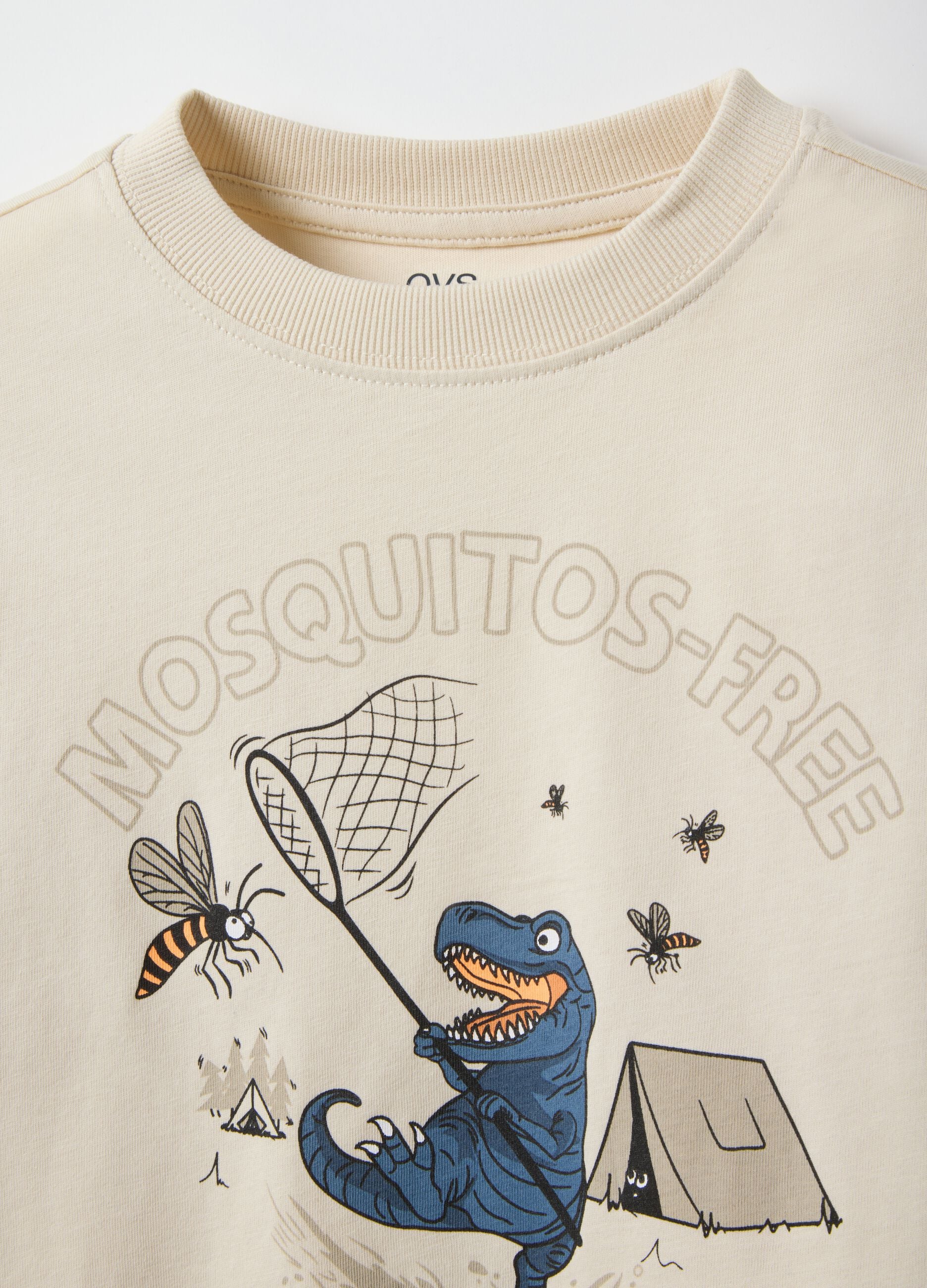 Children's beige pure cotton regular fit T-shirt with print