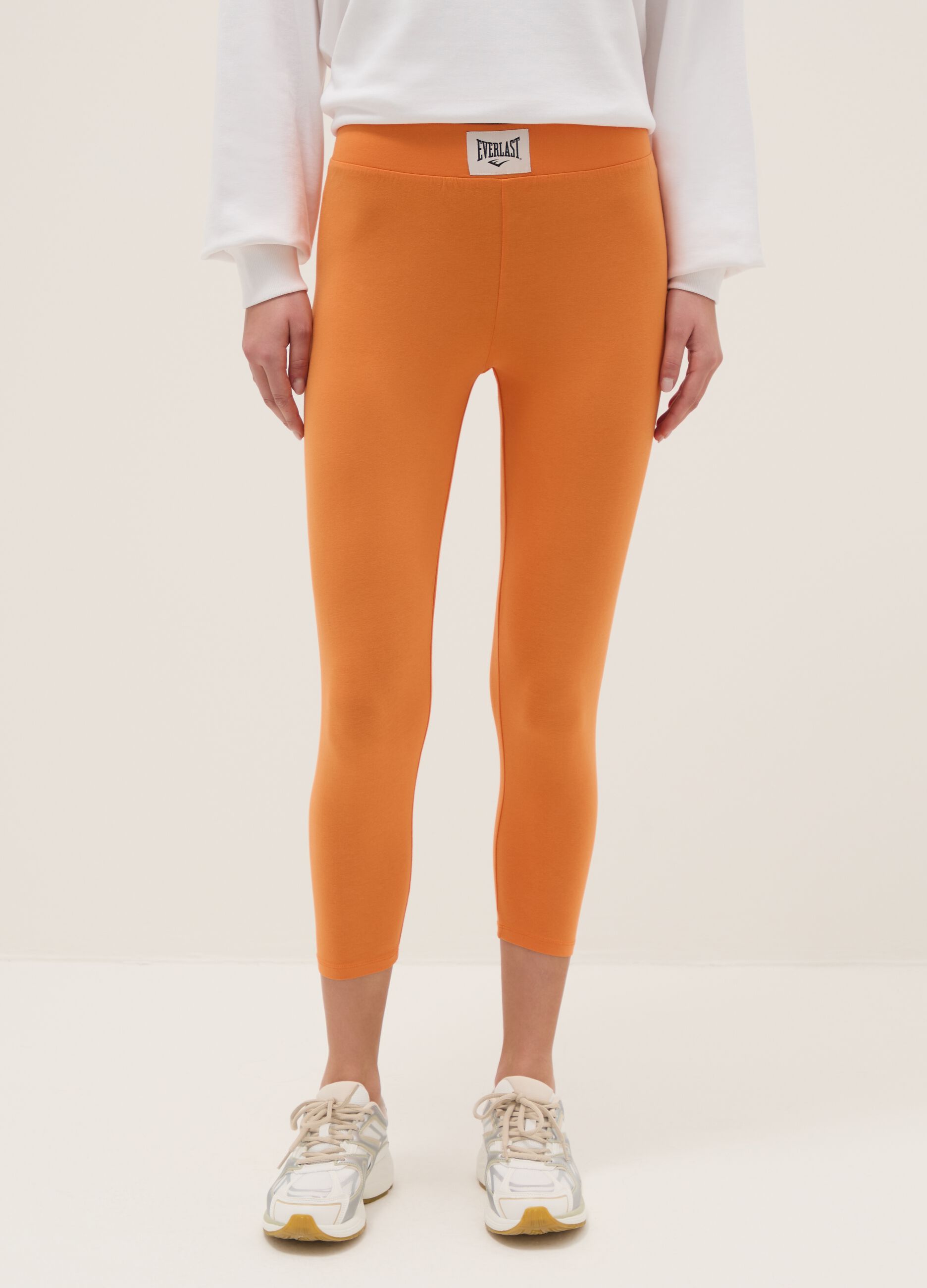 Orange stretch cotton regular fit leggings with Everlast logo