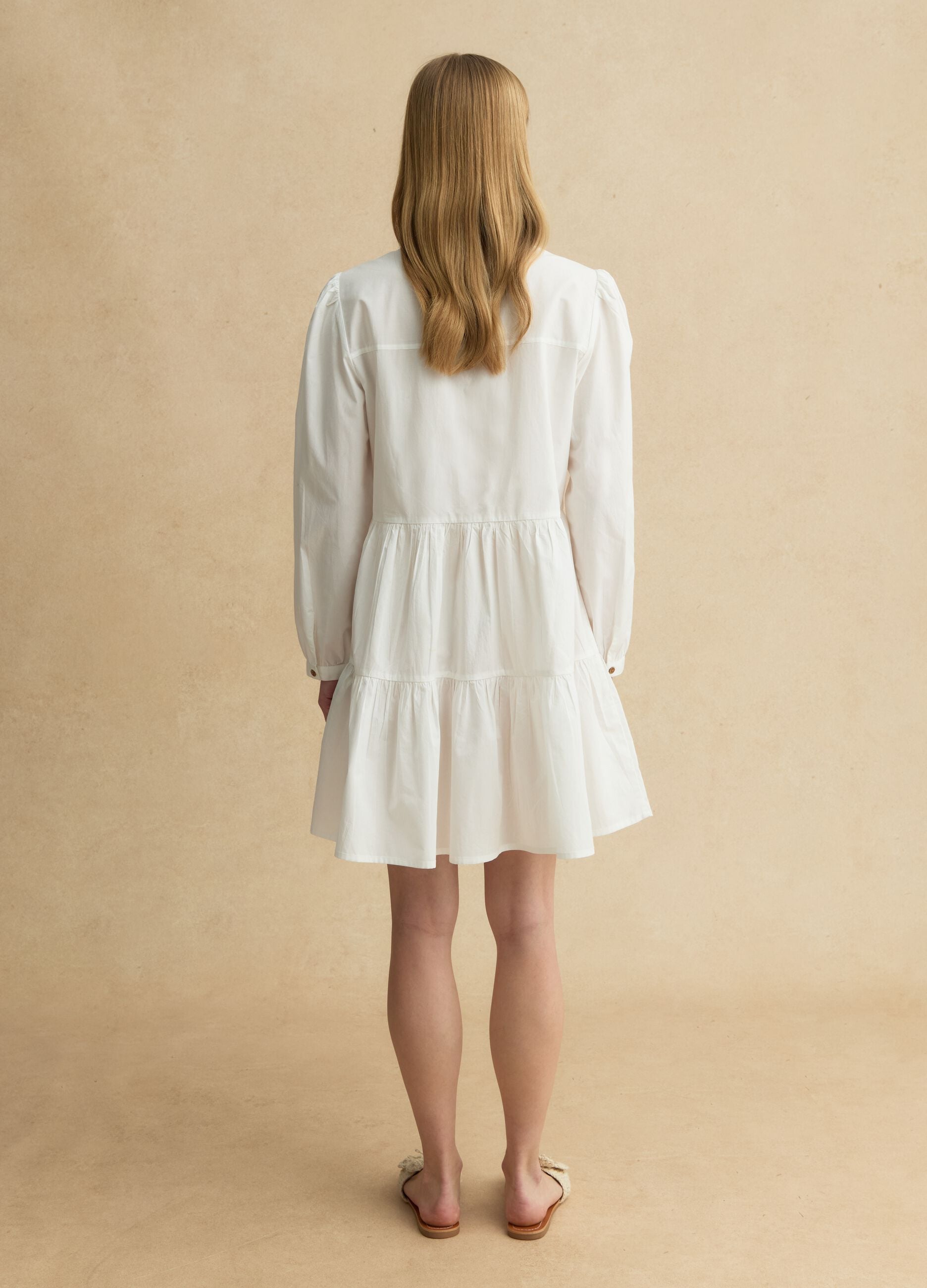 White pure cotton dress regular fit deep V