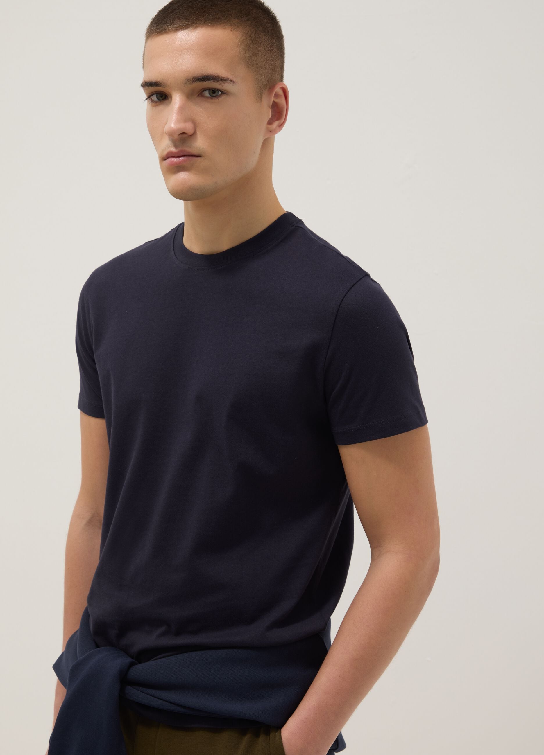 Blue pure cotton short-sleeve T-shirt