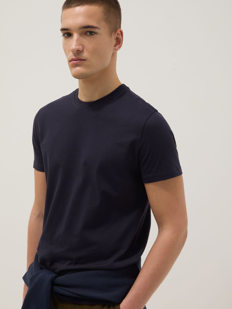Blue pure cotton short-sleeve T-shirt_1