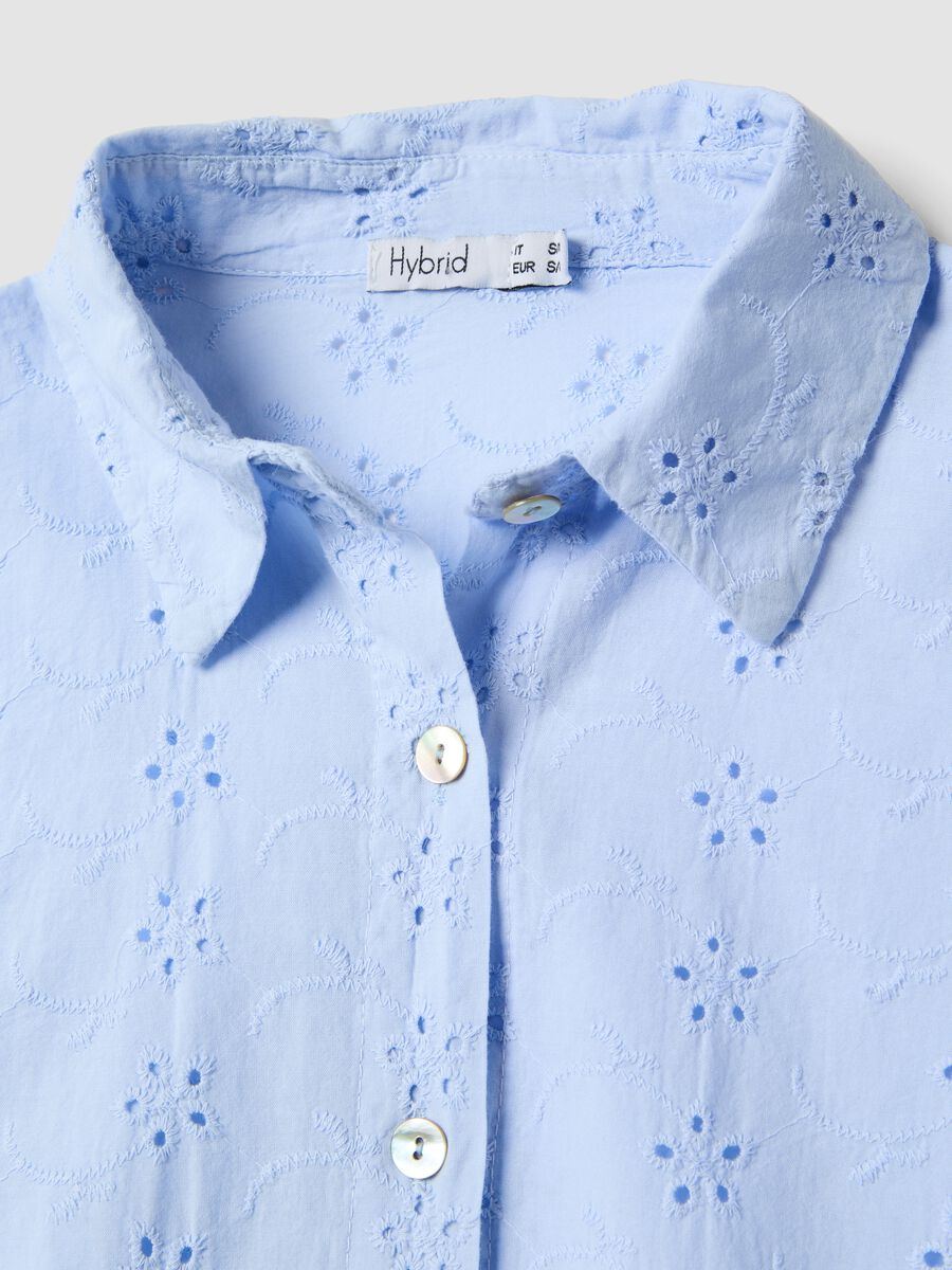 Sky blue openwork pure cotton shirt, regular fit_5