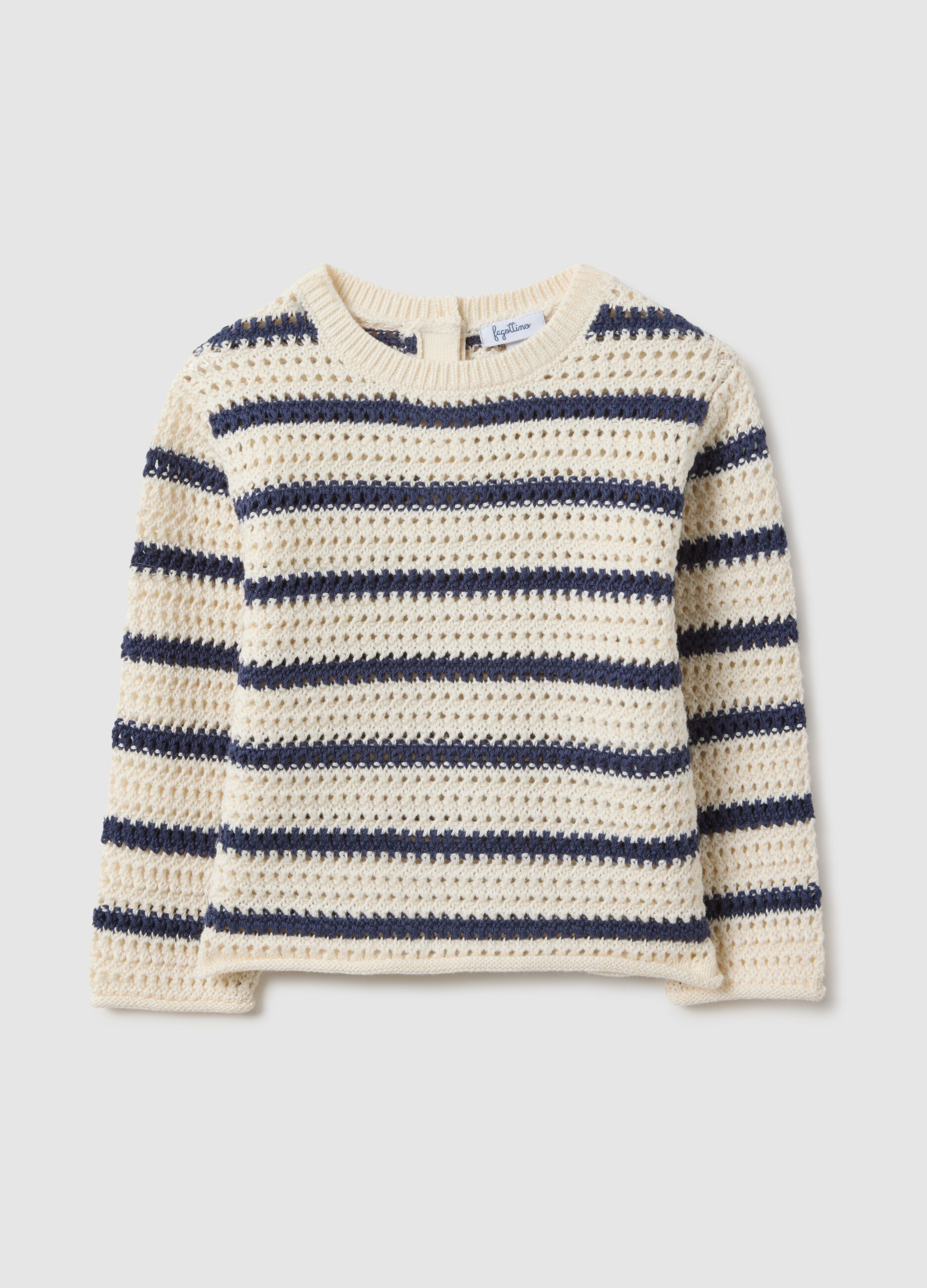 Pure cotton sweater with white and blue stripes regular fit for girls