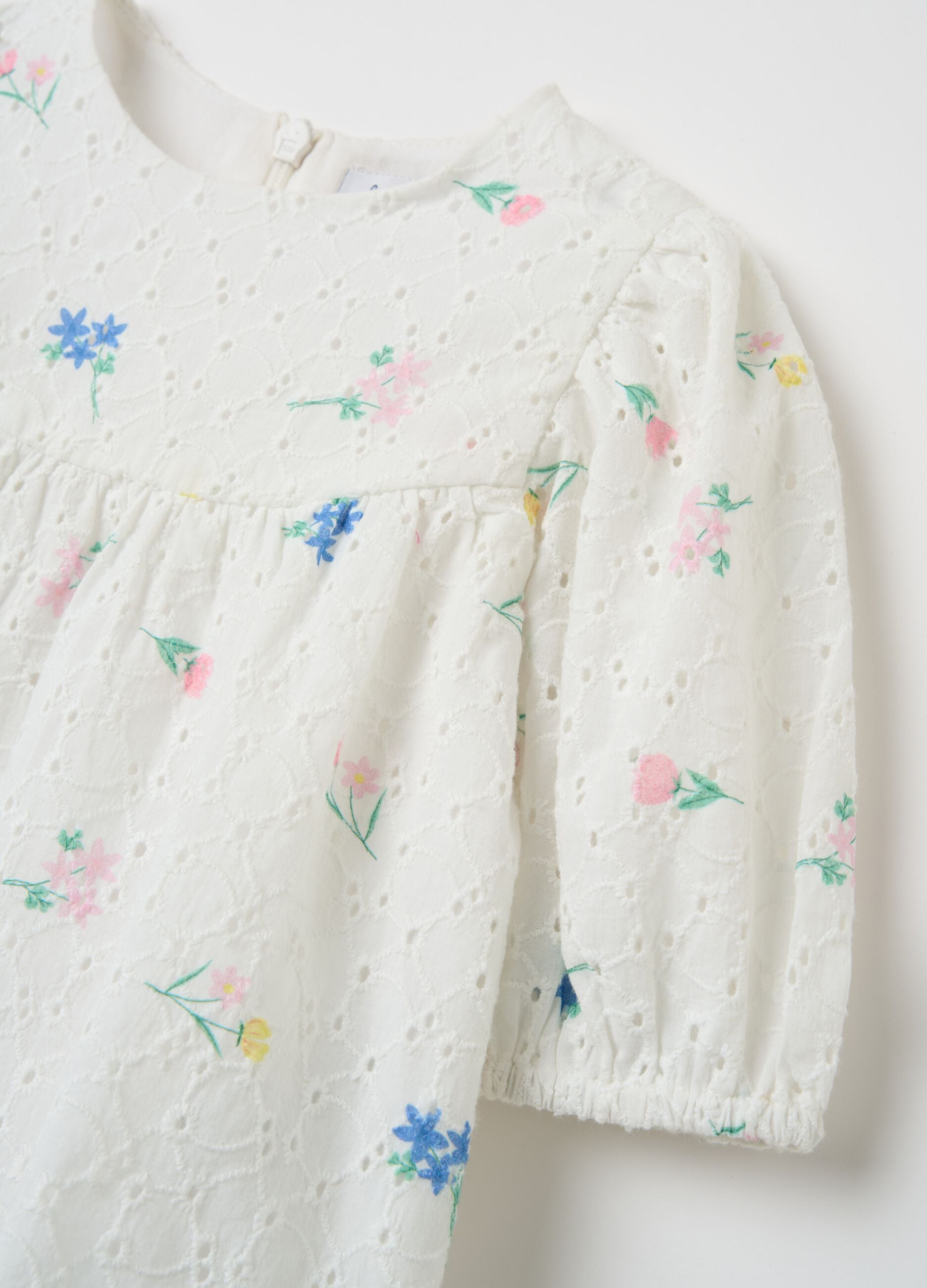 Broderie anglaise dress with embroidered flowers