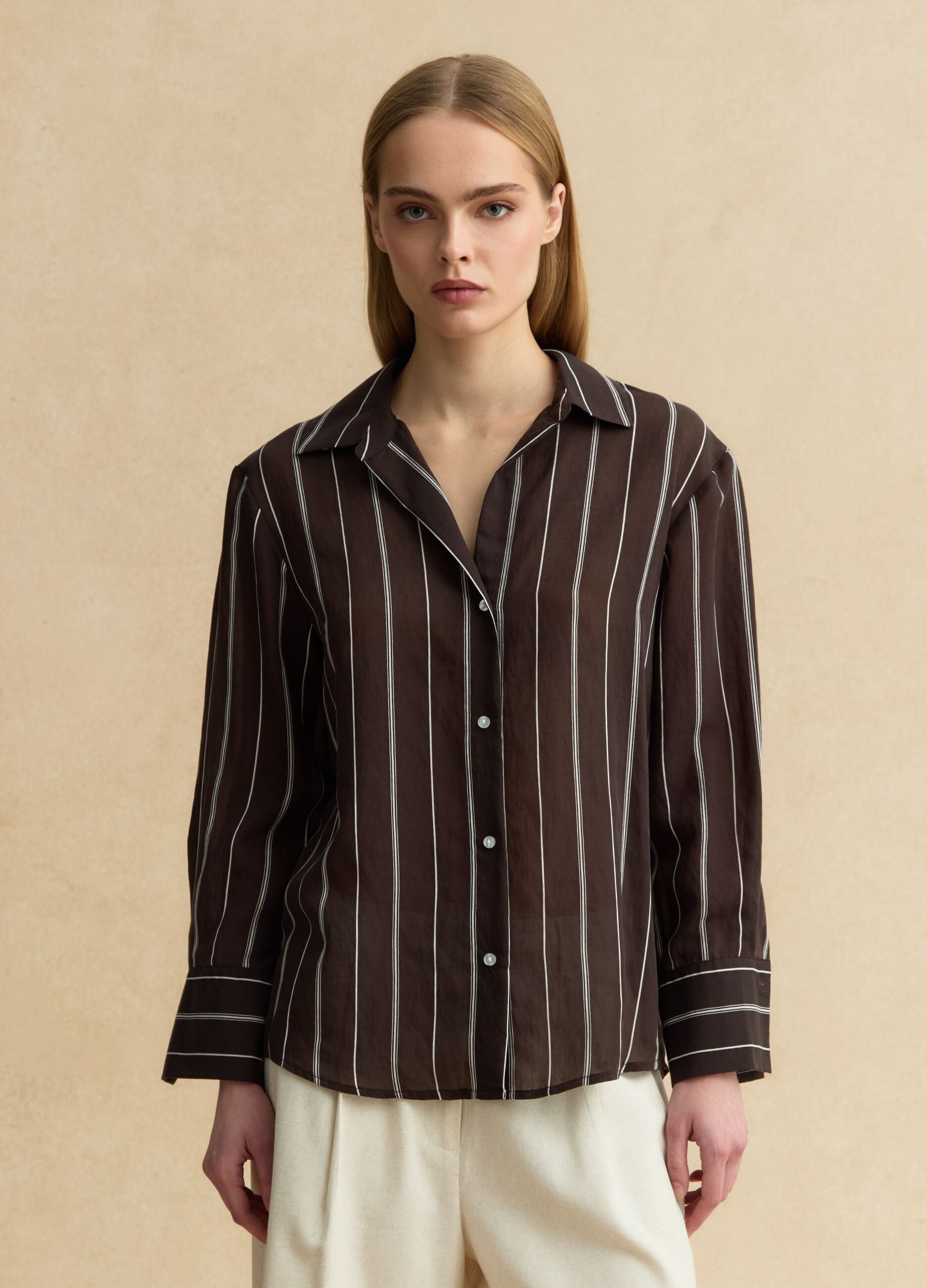 Multicolour striped lyocell blend shirt in regular fit