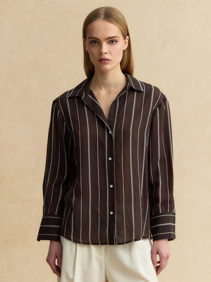 Multicolour striped lyocell blend shirt in regular fit_0