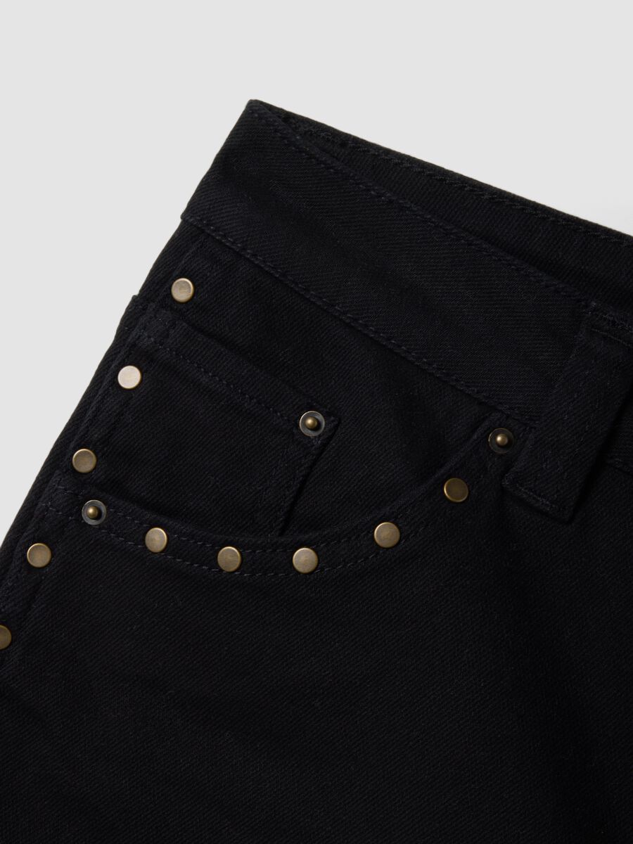 Black stretch cotton regular-fit shorts with studs_5
