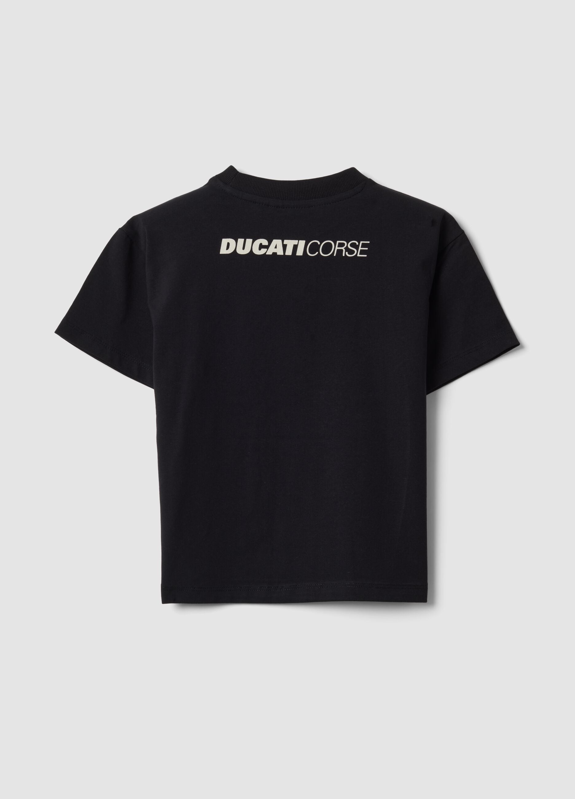 Black short-sleeved stretch-cotton T-shirt with motorbike print