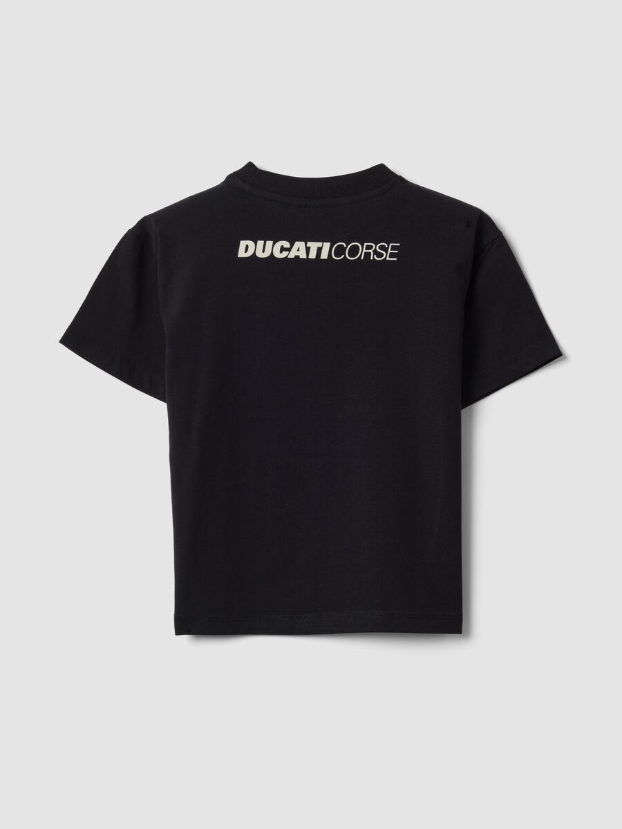 T-shirt nera a maniche corte in cotone elasticizzato con stampa moto_1