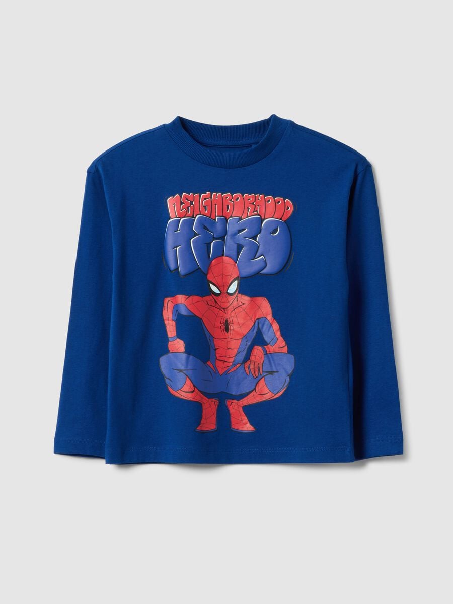 Boys' blue 100% cotton T-shirt with MARVEL Spider-Man oversized print_0