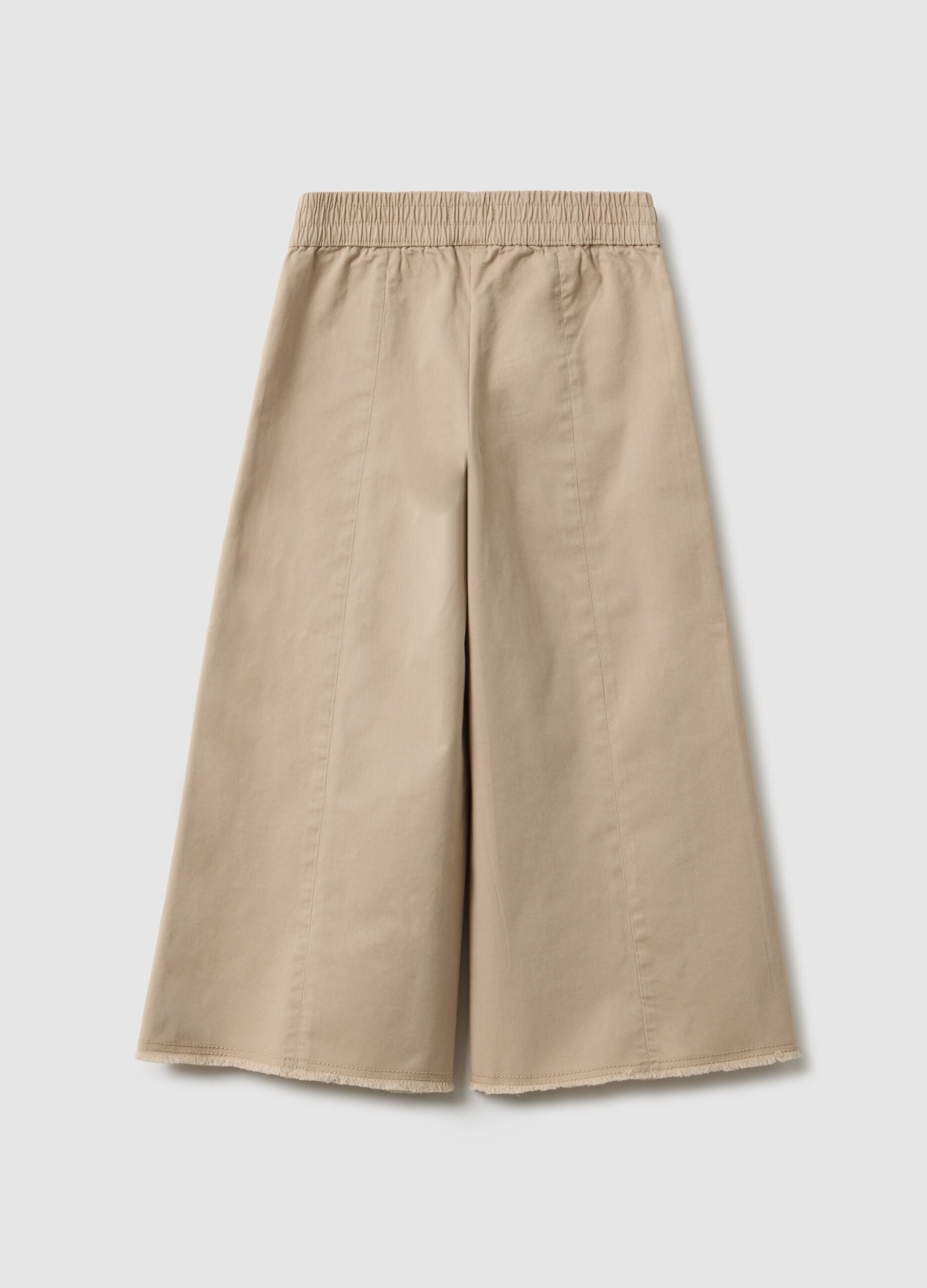Girls' regular fit beige cotton culotte trousers