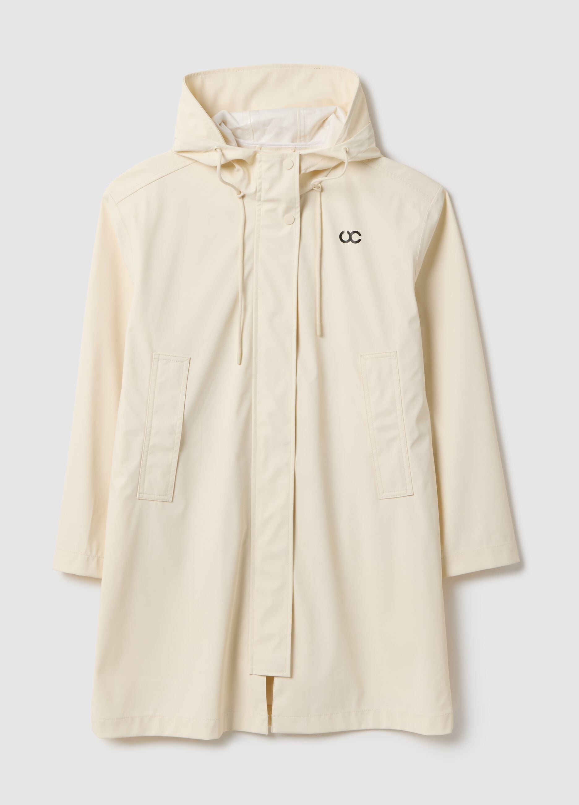 Beige Waterproof Jacket with Hood Regular Fit