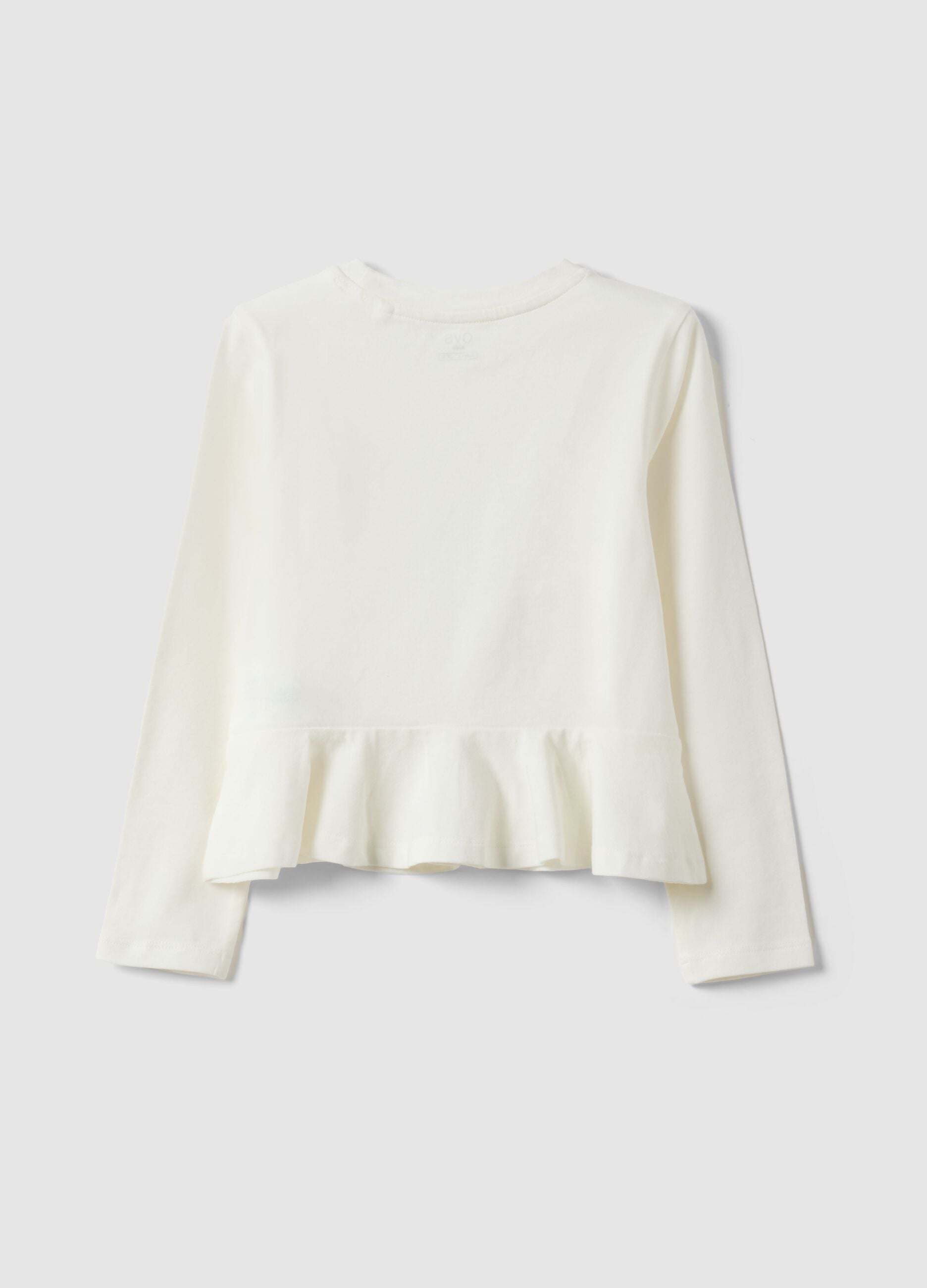 White stretch cotton girl's top regular fit with flower