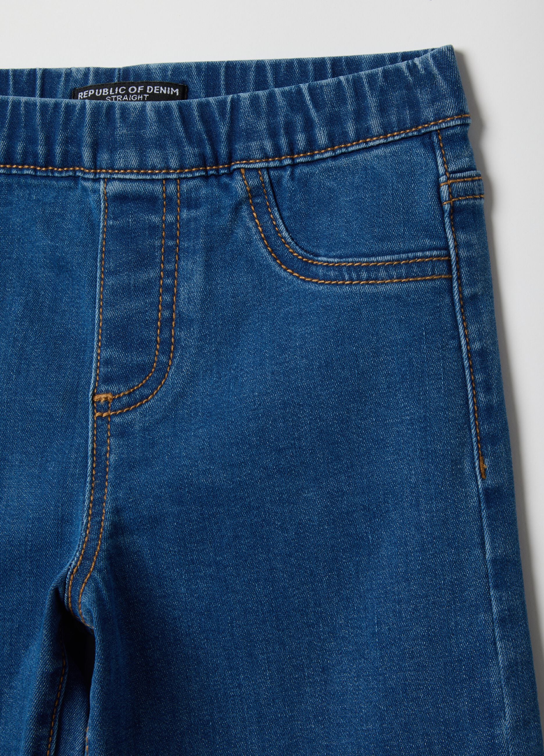 Girls' regular fit blue stretchy cotton blend jeggings