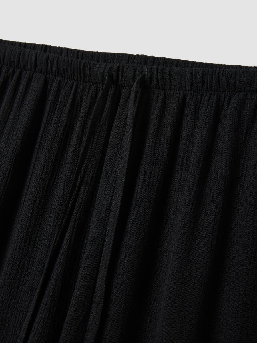 Black pure viscose trousers with drawstring, relaxed fit_5
