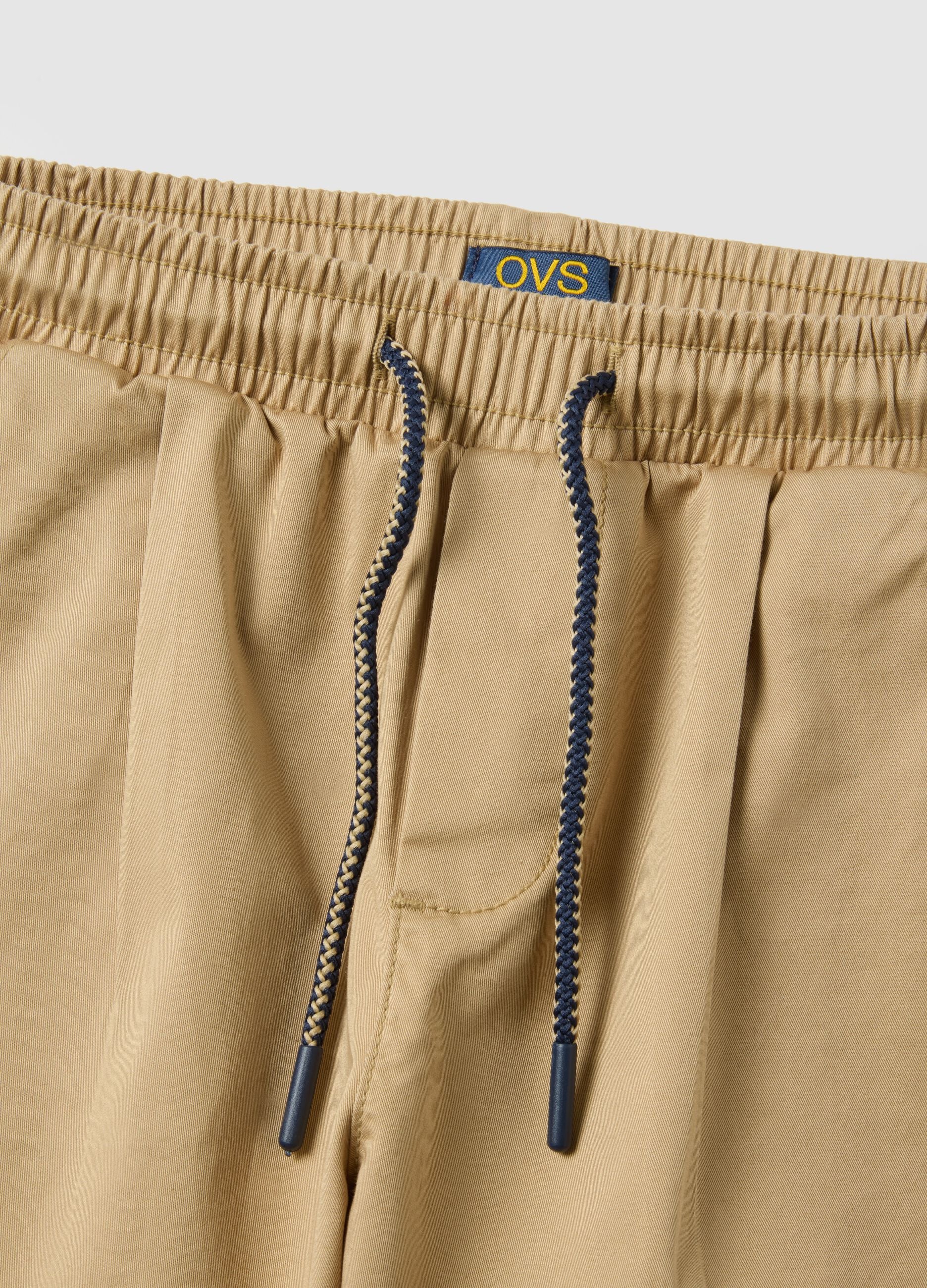 Beige Stretch Cotton Jogger Trousers for Kids