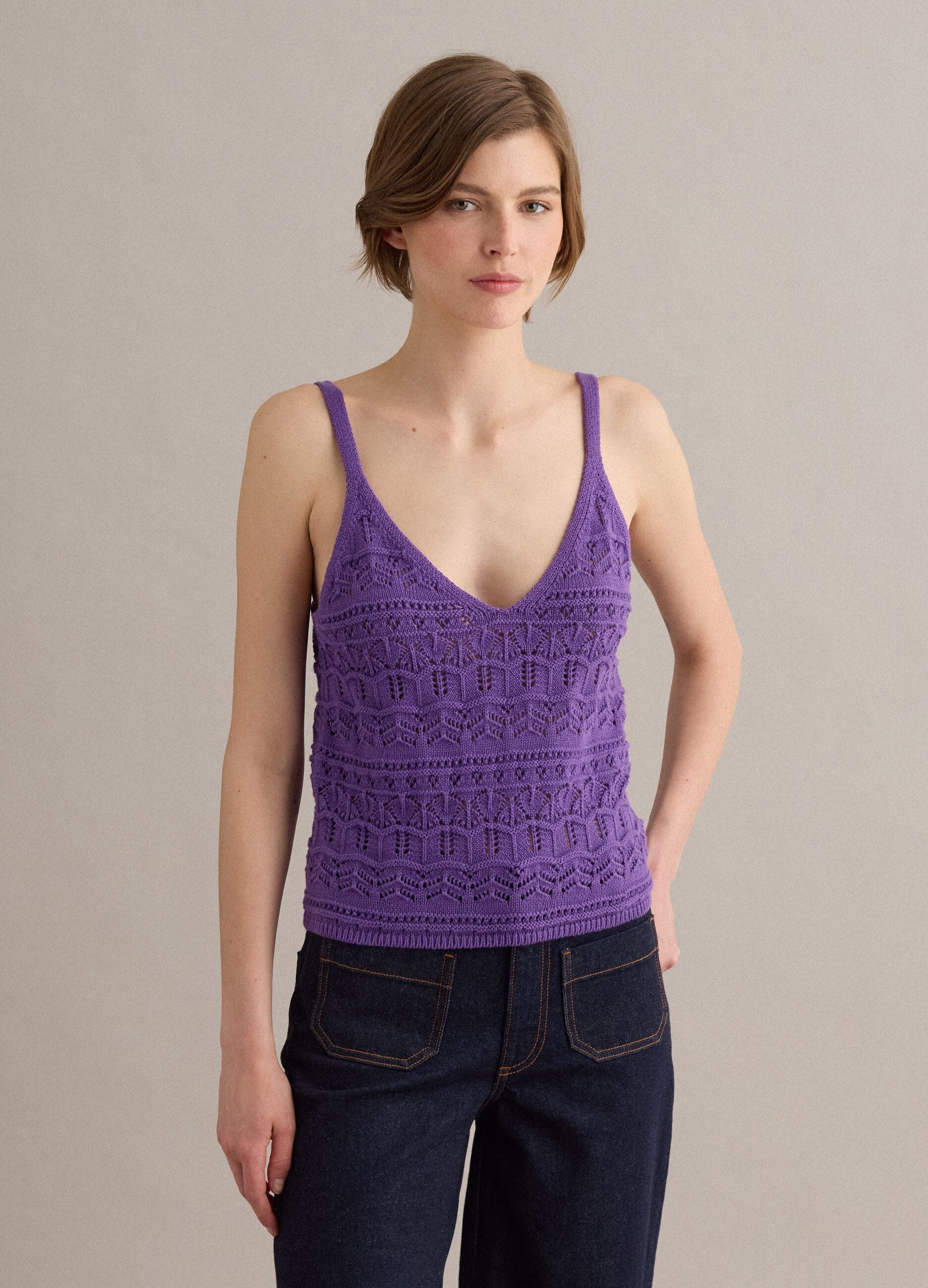 Purple pure cotton regular-fit knitted tank top