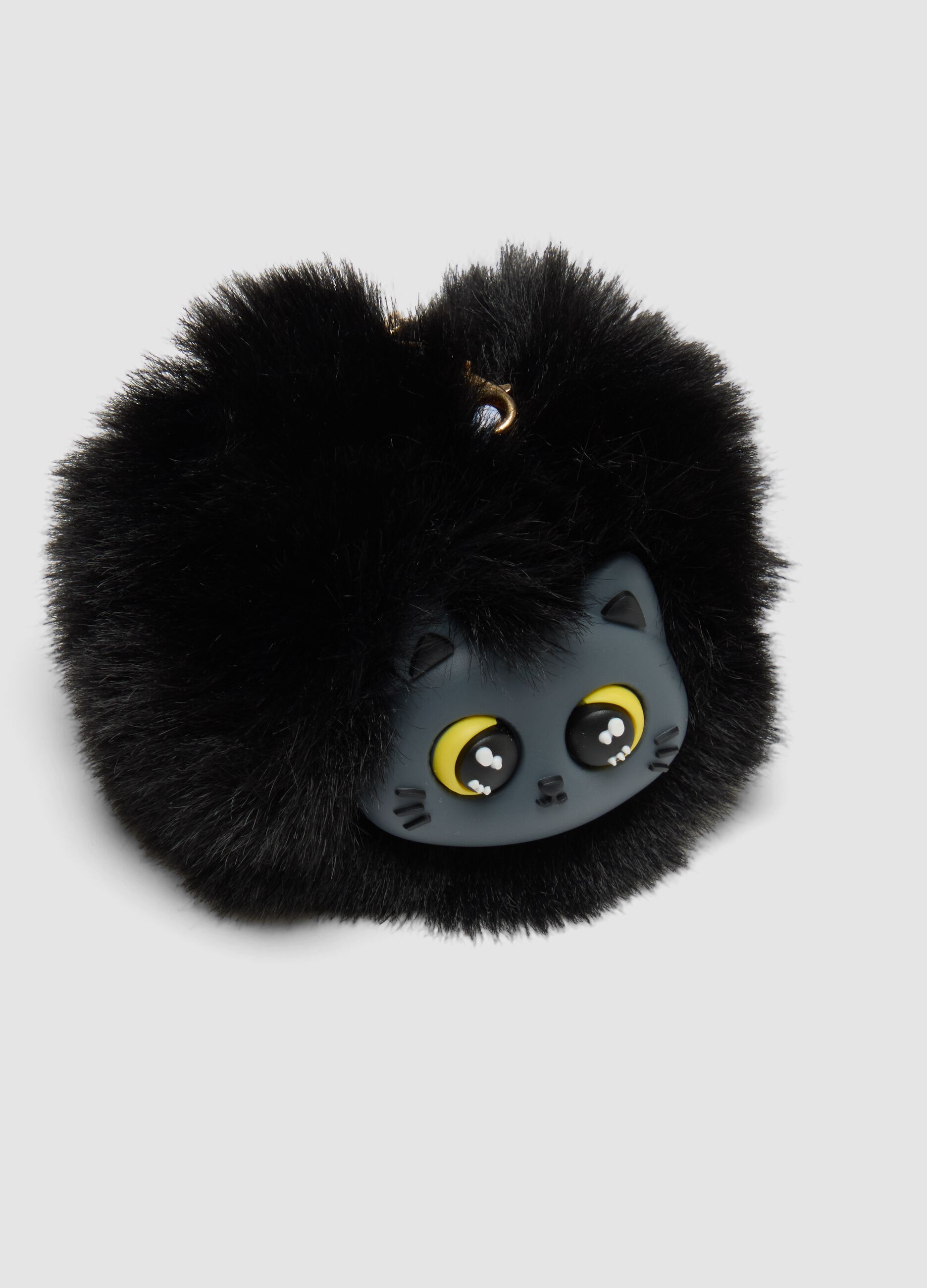 Black keyring with pompom and kitten for girls