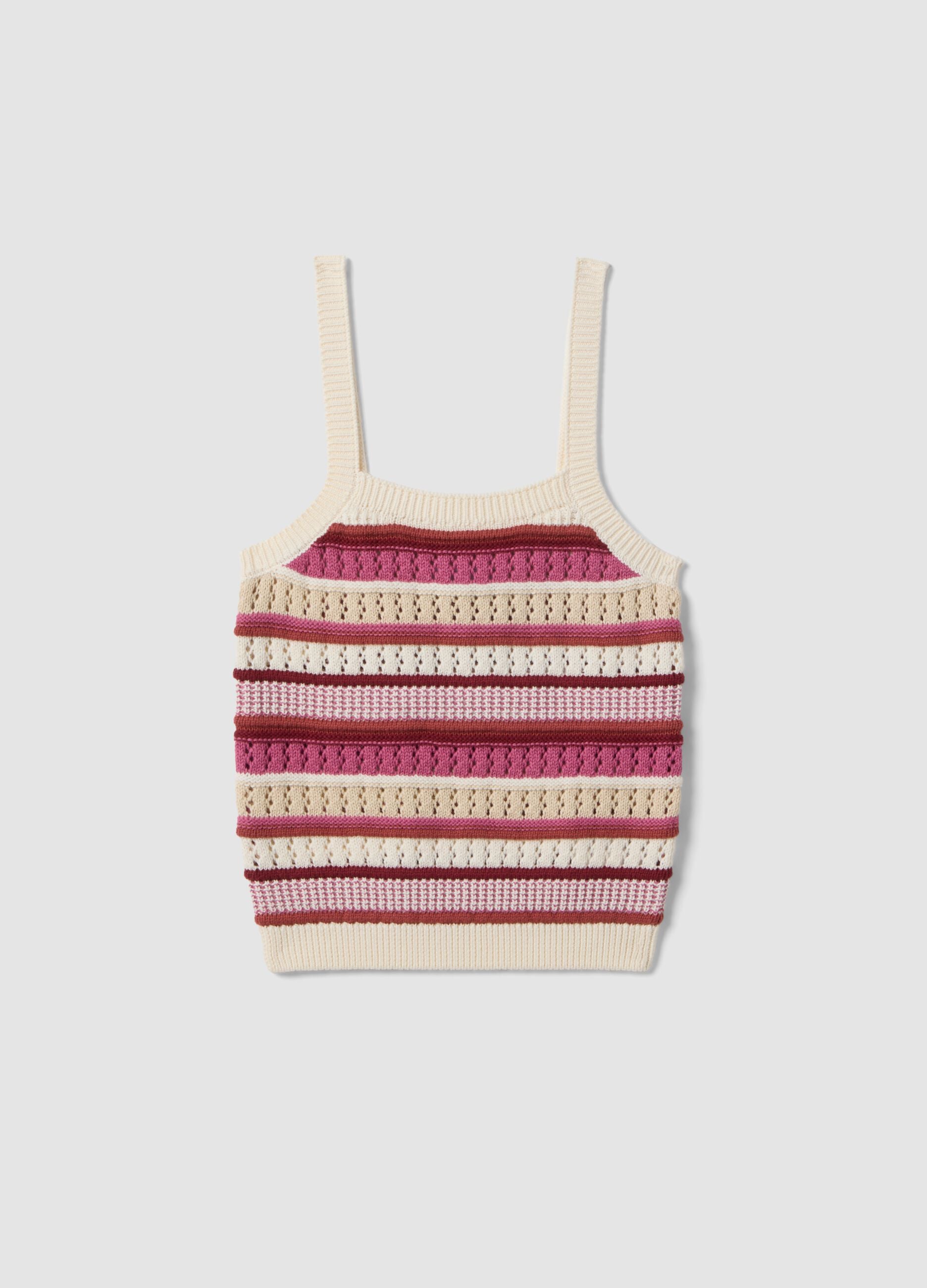 Fitted pure cotton multicolour striped vest with thin straps