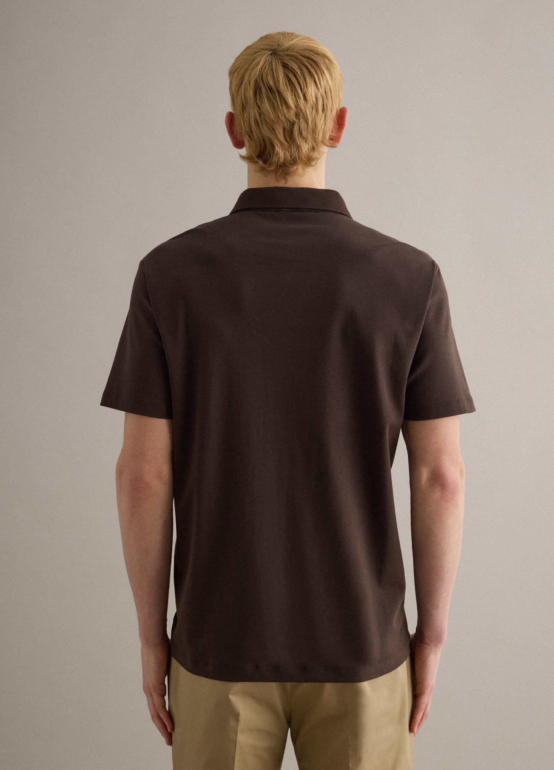Polo marrone in puro cotone mercerizzato regular fit