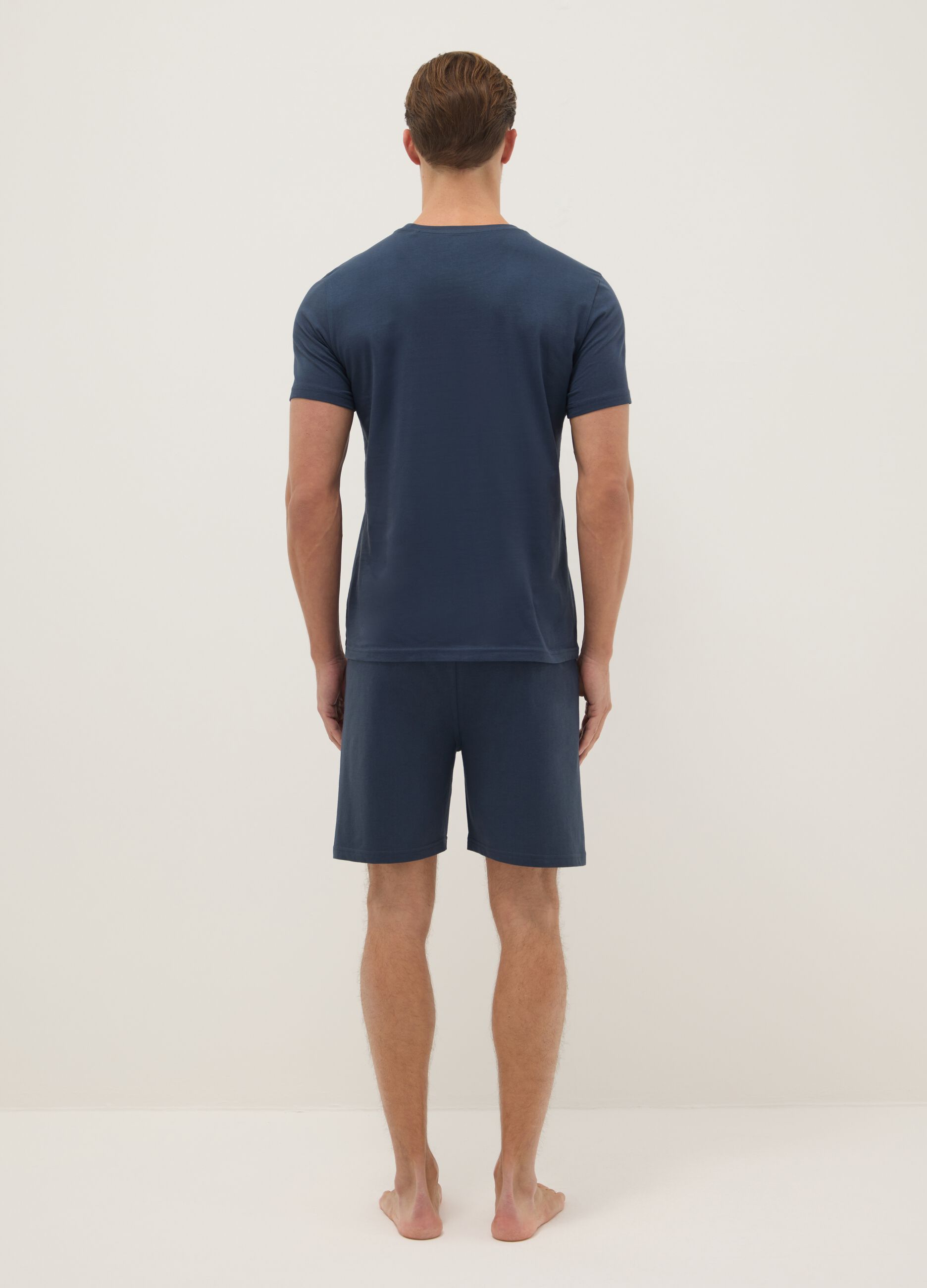 Short pyjamas in pure blue cotton regular fit with print