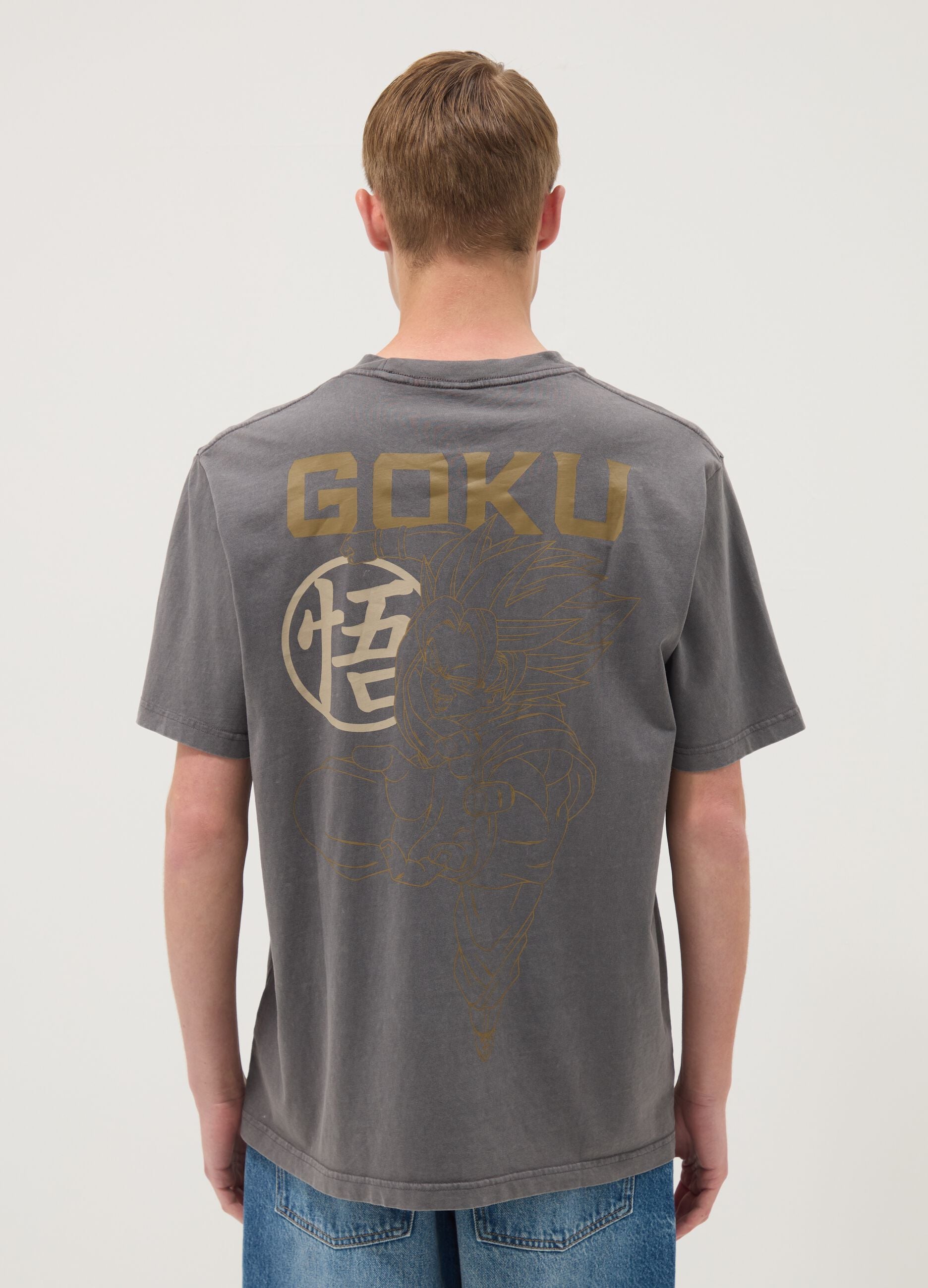 Grey pure cotton T-shirt with Dragon Ball prints, relaxed fit