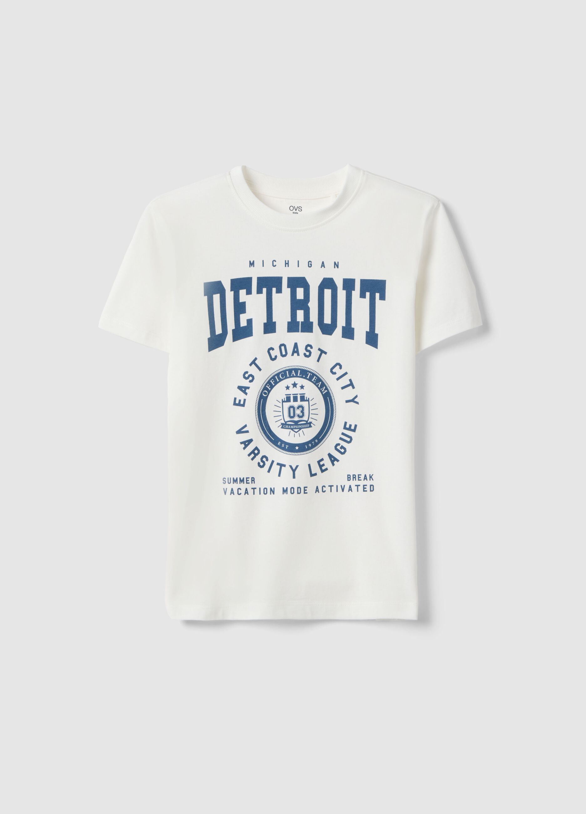Boys' regular fit white pure cotton T-shirt with print